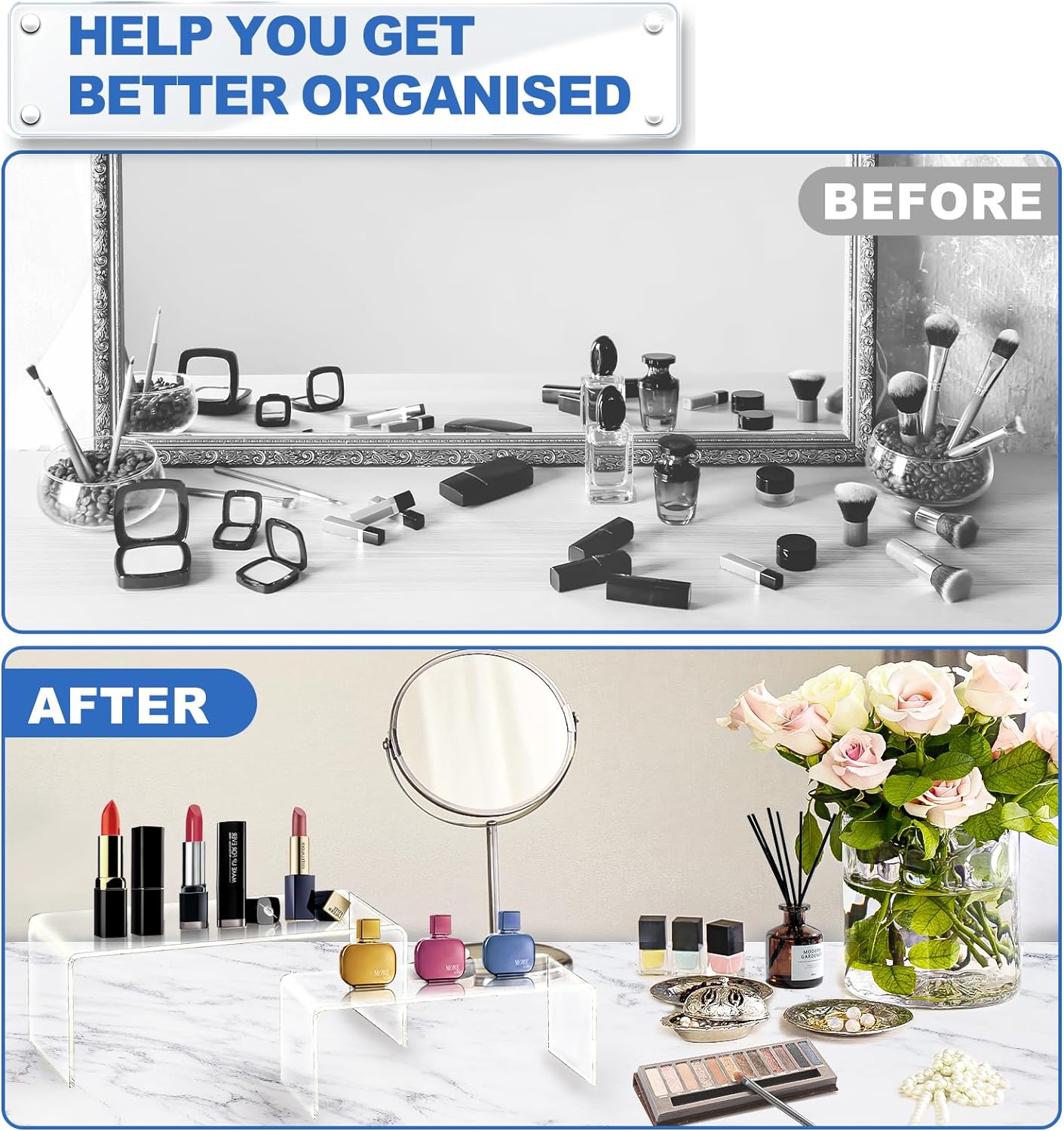 Private Label Aheroi Large Acrylic Risers, 8 Pcs 2 Set(7”L~8”L~9”L) Acrylic Display Set Rectangular Stands Shelf Clear Display Risers for Decor, Cake Shelves Retail Shoe Showcase OEM Wholesale Manufacturer