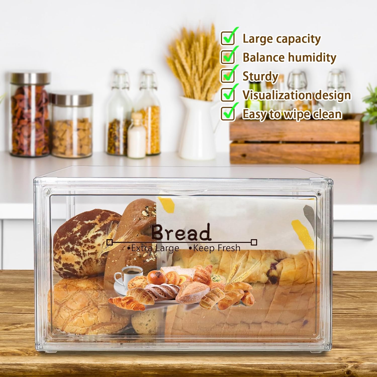 Wholesale OEM ODM RISICULIS 2PCS Large Bread Box for Countertop, Stackable Double Layer Storage Container, Clear Boxes for Kitchen Counter, Bread Keeper for Homemade Bread, Bagel, Muffins, Rolls Factory & Supplier