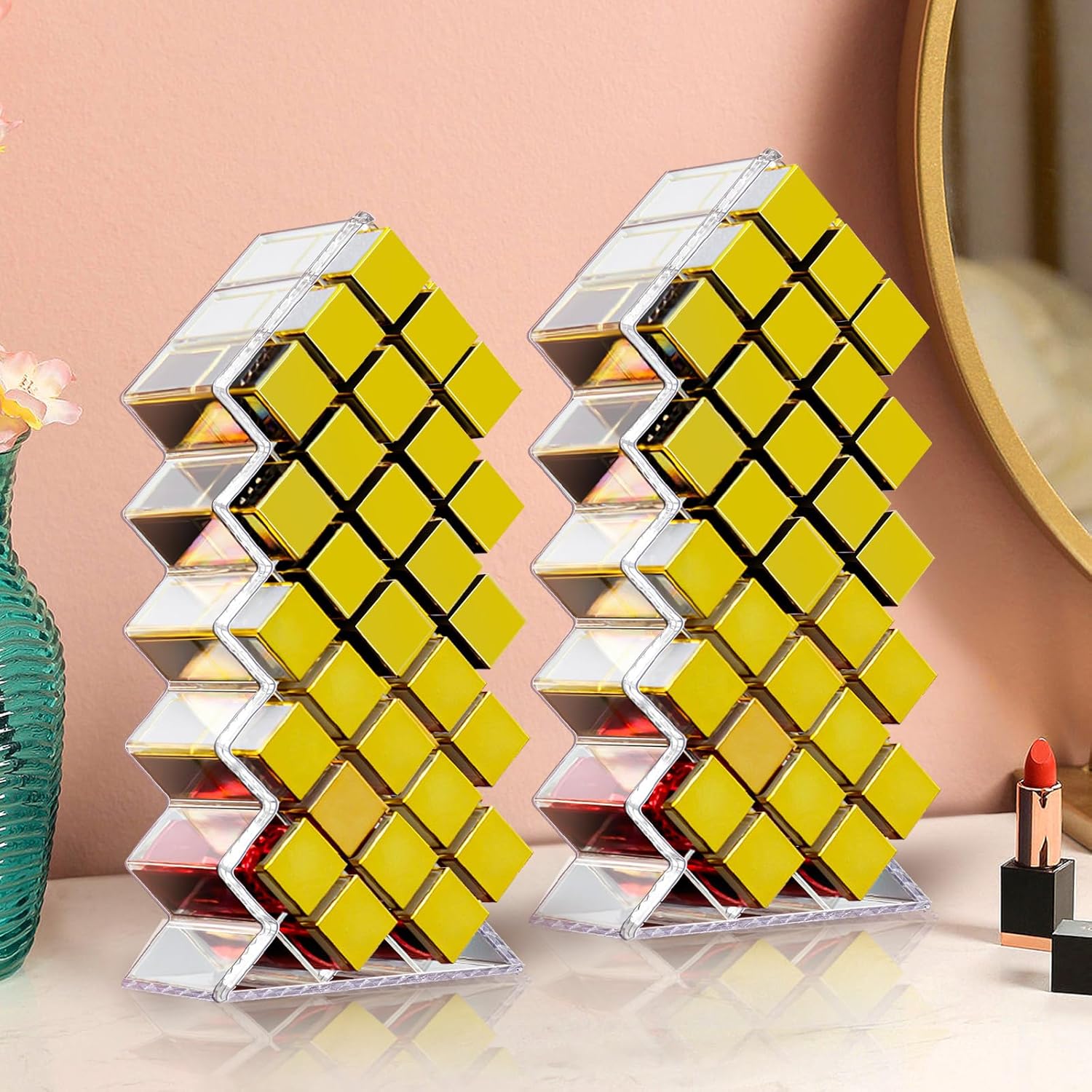 Private Label Hoolerry 4 Pack Acrylic Lipstick Holder Organizer 112 Slots Clear Lip Gloss Holder Organizers Stackable Fish Shape Lipsticks Tower Lipstick Case Display Stand Storage Box for Makeup Cosmetic Vanity Custom Logo Service