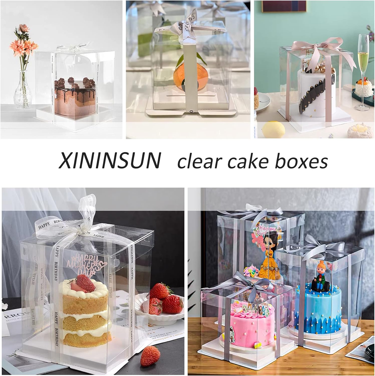 Wholesale OEM ODM XININSUN 6Pcs Tall Cake Boxes Clear cake Box with Ribbon, 12x12x 10inch,Ideal for Large 10" and 12" Inch Tall Layer Tiered Cakes and Clear Gift Boxes for Wedding Party and Gift Display - White Factory & Supplier