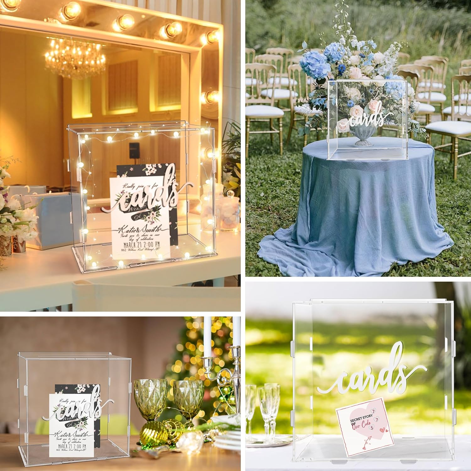 Private Label GENMOUS 10.5" Acrylic Wedding Card Box with Lid, Large Gift Card Box for Wedding Reception, DIY Clear Wedding Envelope Money Card Box for Party,Graduation,Baby Shower,Birthday Decorations,Memory Box Wholesale Manufacturer