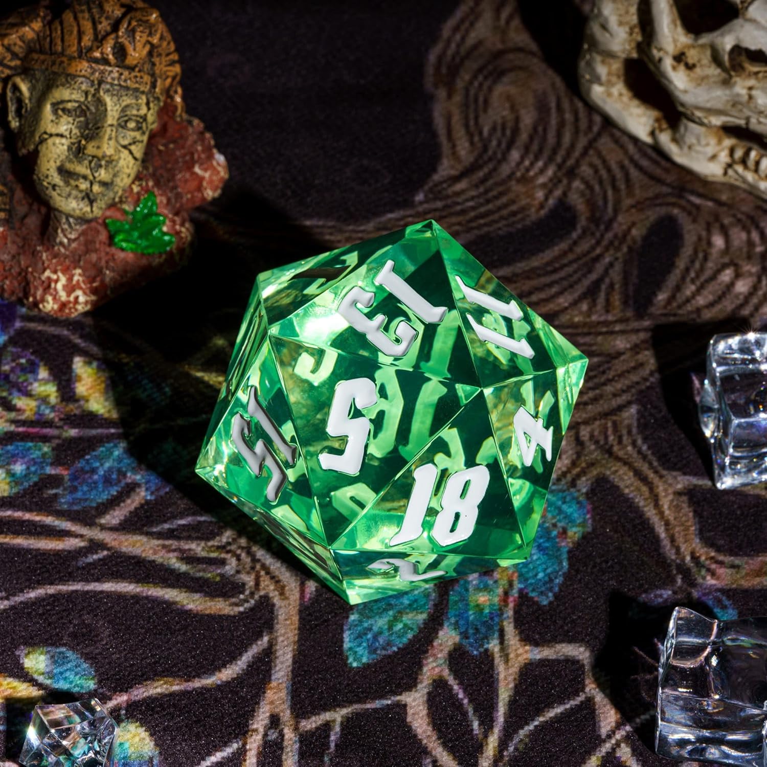 ODM 55mm 20 Sided DND Dice, Giant D20 D&D Polyhedral Dice Large D20 with Die Gift Box for Dungeons and Dragons, RPG Table Games (Transparent Green/White Numbers) Custom Mold Development