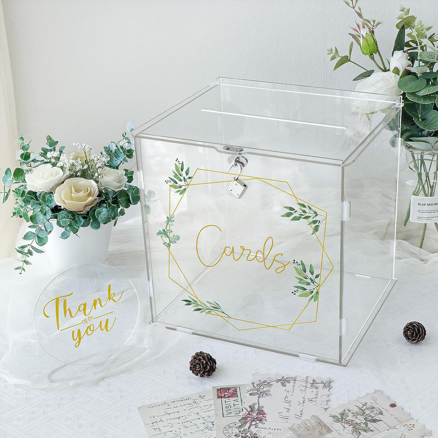 OurWarm Acrylic Wedding Card Box with Lock, Gift Card Box for Reception, Wedding Money Card Box for Party Graduation Birthday Baby Shower Decorations
