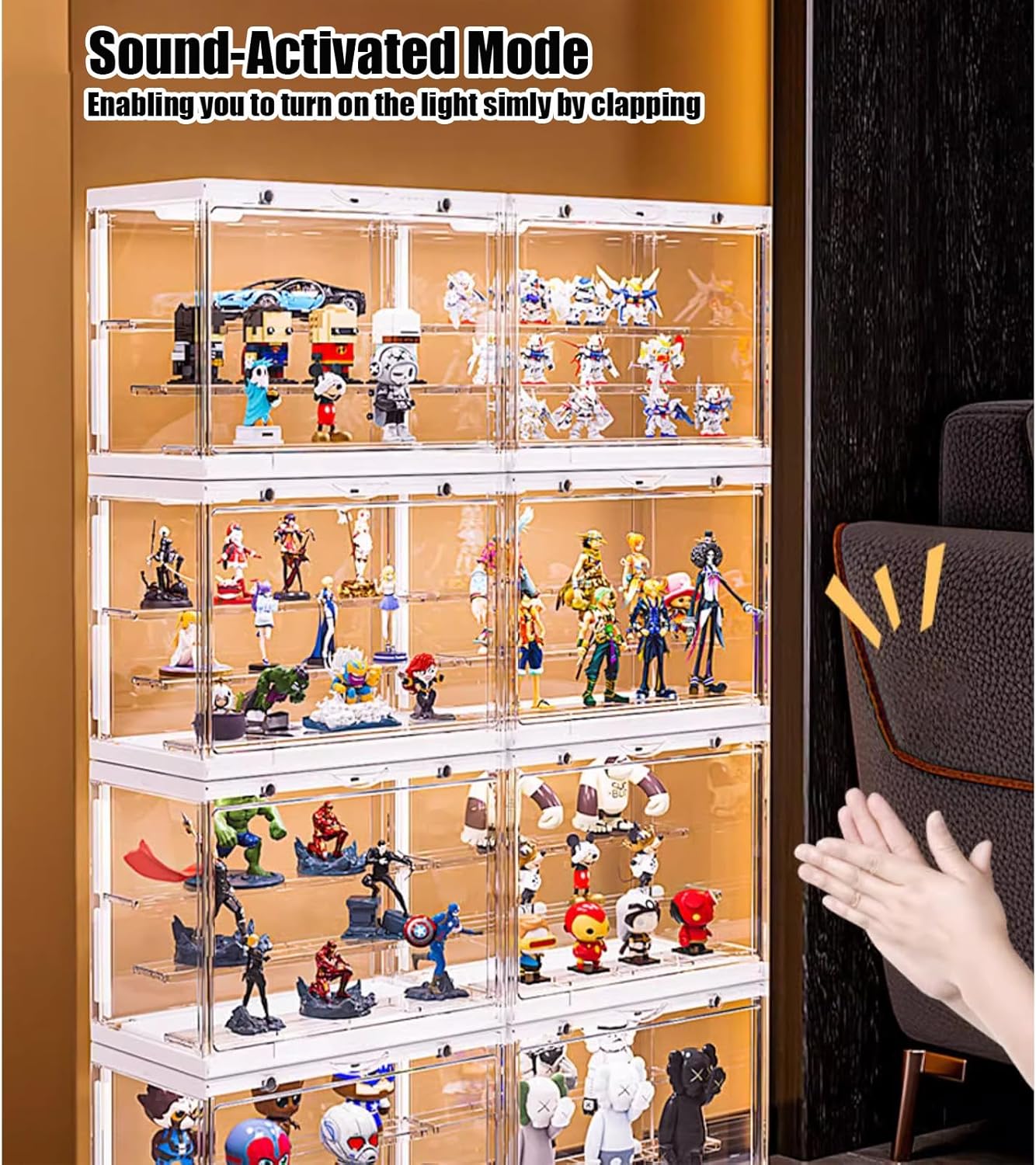 Private Label Acrylic Display Case - LED-Lit, 3 Layer Adjustable Clear Figure Display Case with Magnetic Door, Stackable Display Stand Box for Collectibles Action Figures Ecommerce Ready Product