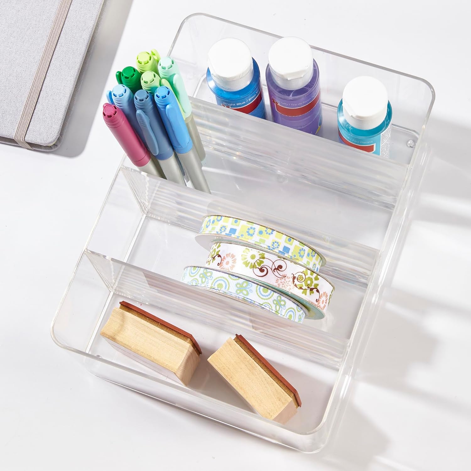 Private Label STORi 4-Compartment Clear Plastic Organizer, Rectangular Divided Makeup and Vanity Storage Bin, Use Upright for Eyeshadow Palettes, Made in USA Custom Logo Service