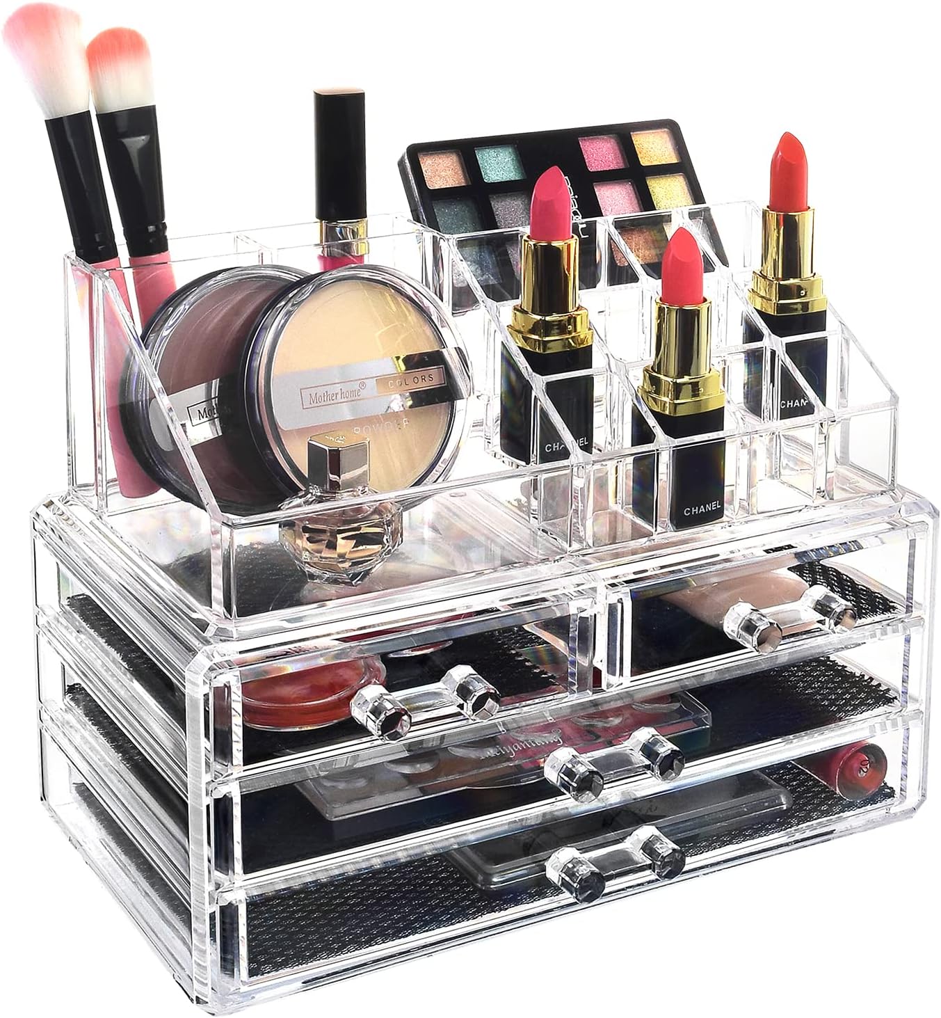 Private Label Ikee Design Acrylic Makeup Organizer with 4 Drawers and Removable Top Lipstick Holders, Ideal for Make-up or Accessories,Enhance Your Vanity or Bathroom with Clear Design for Quick Visibility Factory Direct Price