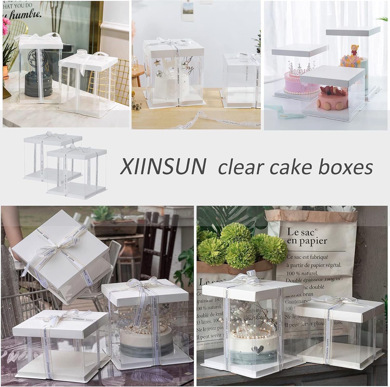 ODM XININSUN 2Pcs Large Cake PET Clear Box, 10" X 10" X 9" with ribbon and pre-folded lid, for 8" cake packing carry, baking cookie display, Carry Tall Layer Gift, Festive Gift Box -White Custom Mold Development