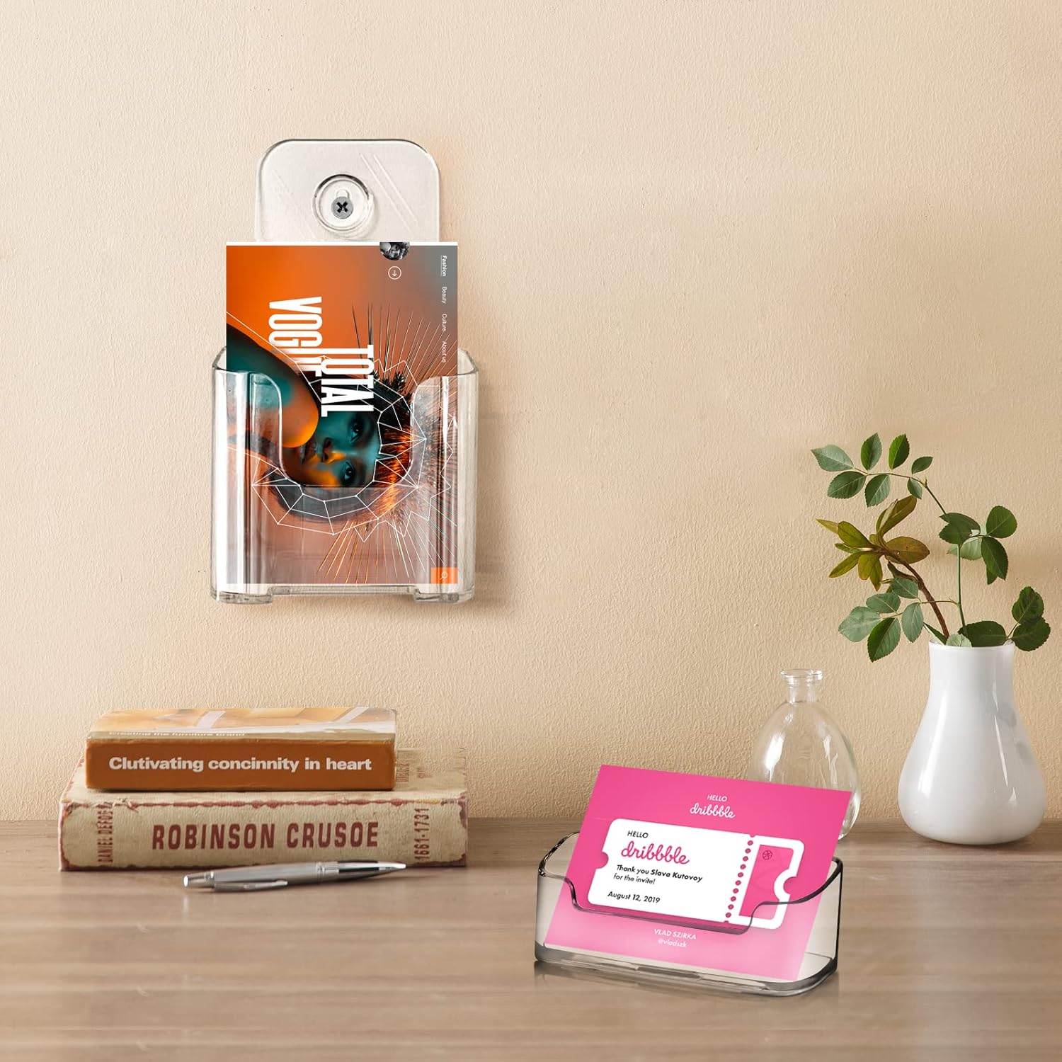 Wholesale zavekia Acrylic Brochure Holder.4 inches Wide Brochure Holder Wall Mount Clear Countertop Organizer Literature Holders (2) China Factory Bulk Supply