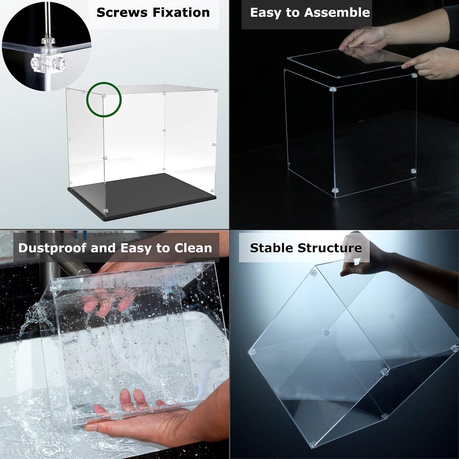 Wholesale OEM ODM Acrylic Display Case 8x8x12 inch - 3mm Thick Acrylic Display Box with Black Wooden Base, Assemble Dustproof Showcase Clear Display Case for Collectibles Figures Lego Helmet Doll Toys Models Factory & Supplier