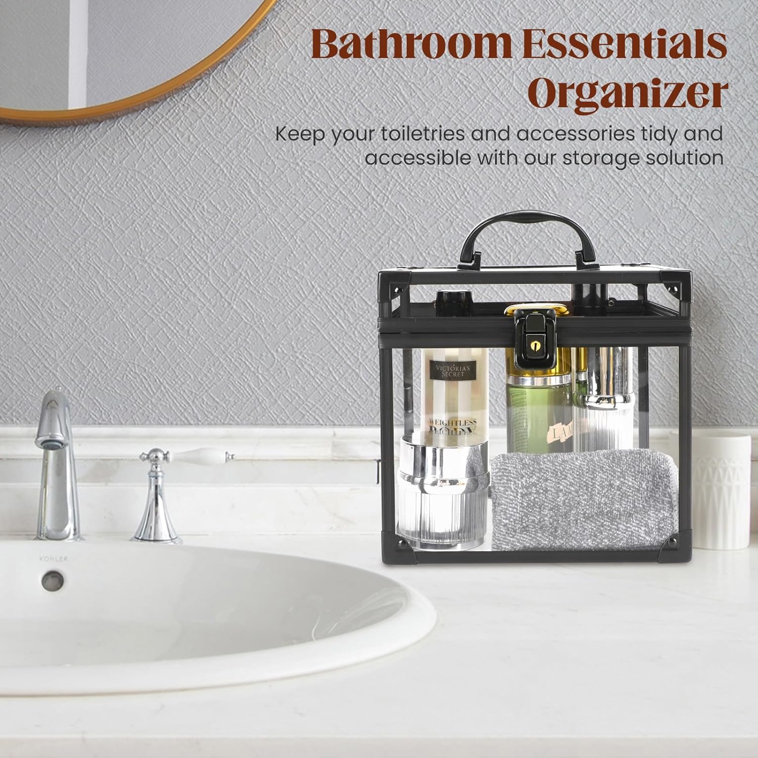 Private Label Crown Box, Clear Makeup Case,Cosmetic Organizer, Large Capacity Transparent Acrylic Artists Display Case for Vanity,Bathroom Counter or Dresser Custom Logo Service