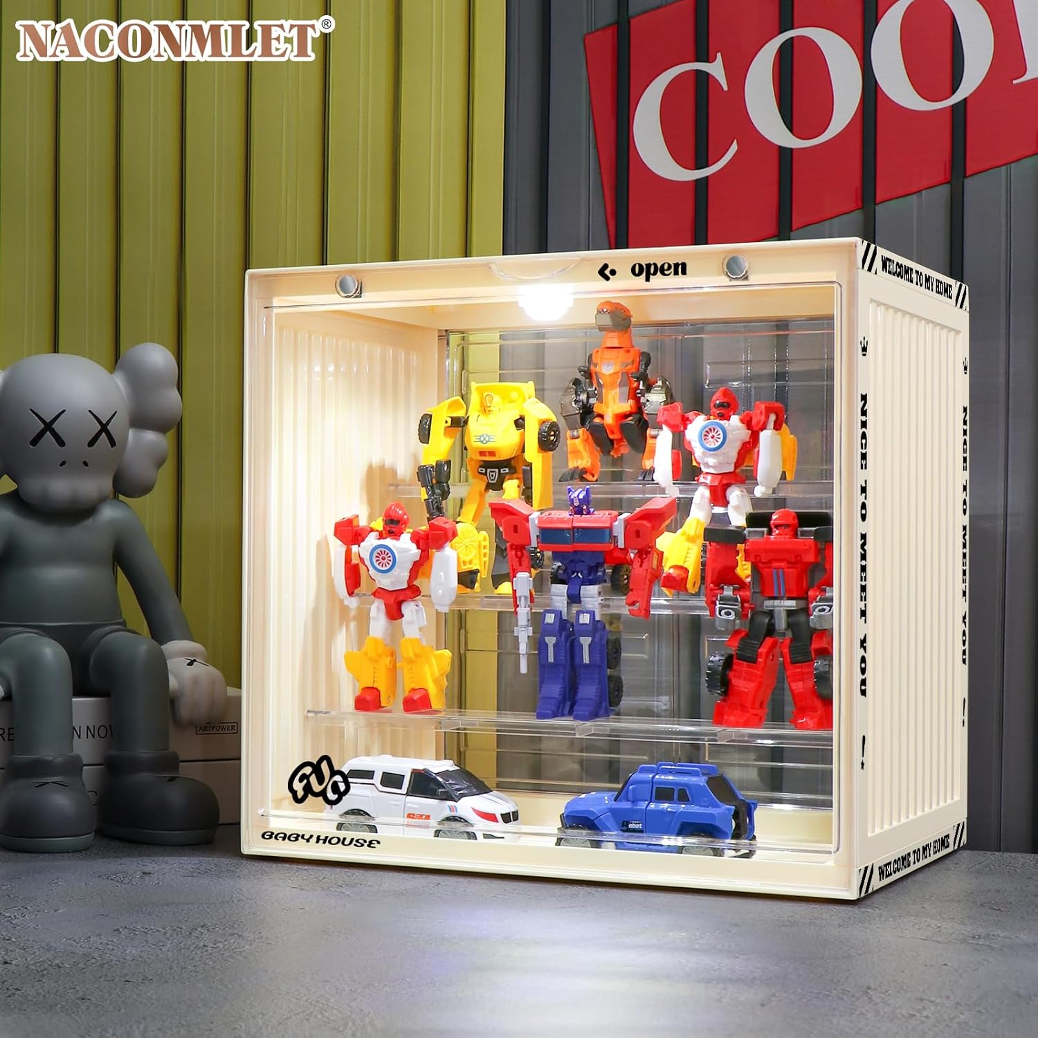 Private Label Acrylic Display Case for Action Figures-Lighted Stackable Acrylic Showcase with Detachable Shelves, Magnetic Door Closure,Dustproof Perfect for Collectibles 13.4"x9"x12.4"inches Ecommerce Ready Product