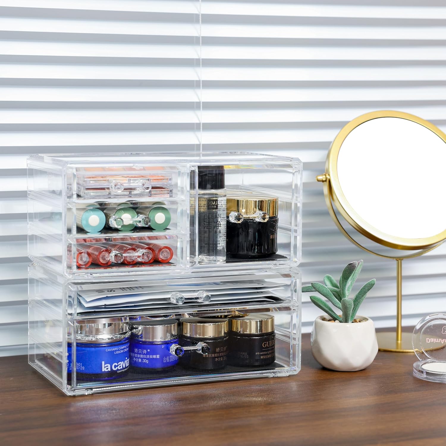 Private Label Cq acrylic 2 Pack Clear Desk Organizer With Drawers,Stackable 6 Drawers Skincare Organizer,Cute Skin Care Organizers for Vanity Hair Clip,Jewelry,Beauty Product Desk and Makeup Organizers Countertop Factory Direct Price