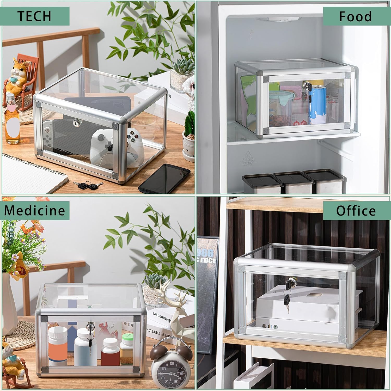 Private Label Clear Refrigerator Box with Lock 15 Liter Reinforcement Box 12 x 10 x 8 Inches Lockable Fridge Food Storage Container Gaming Equipment Organizer with Lock Custom Mold Development