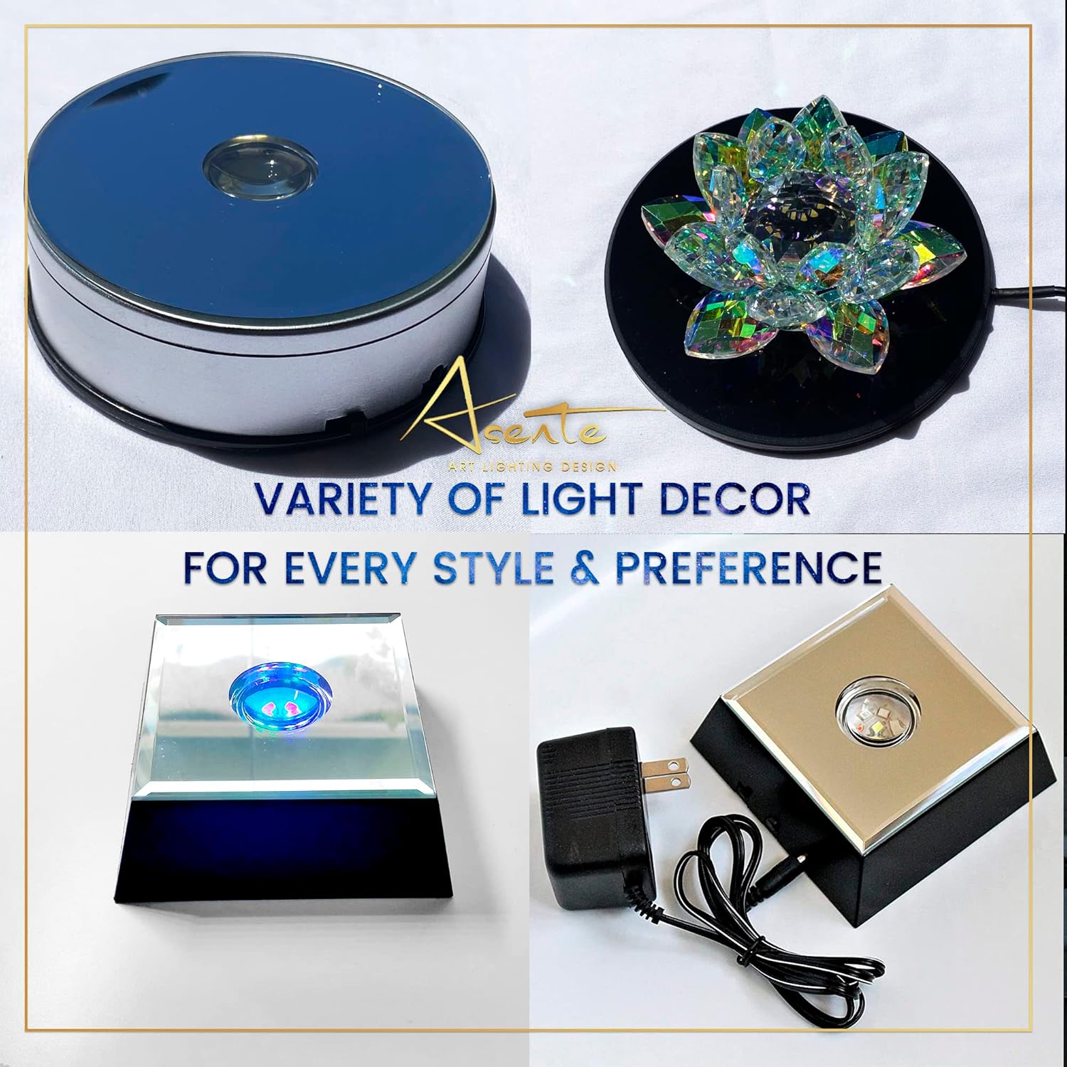 Private Label 5 LED Light Pedestal - Programmable Black Satin Matte Base Stand AC/USB Powered - for 3D Crystal Glass Art - Trophy, Orb & Crystal Light Bases - Illuminated Holder - Lighted Paperweight OEM Wholesale Manufacturer