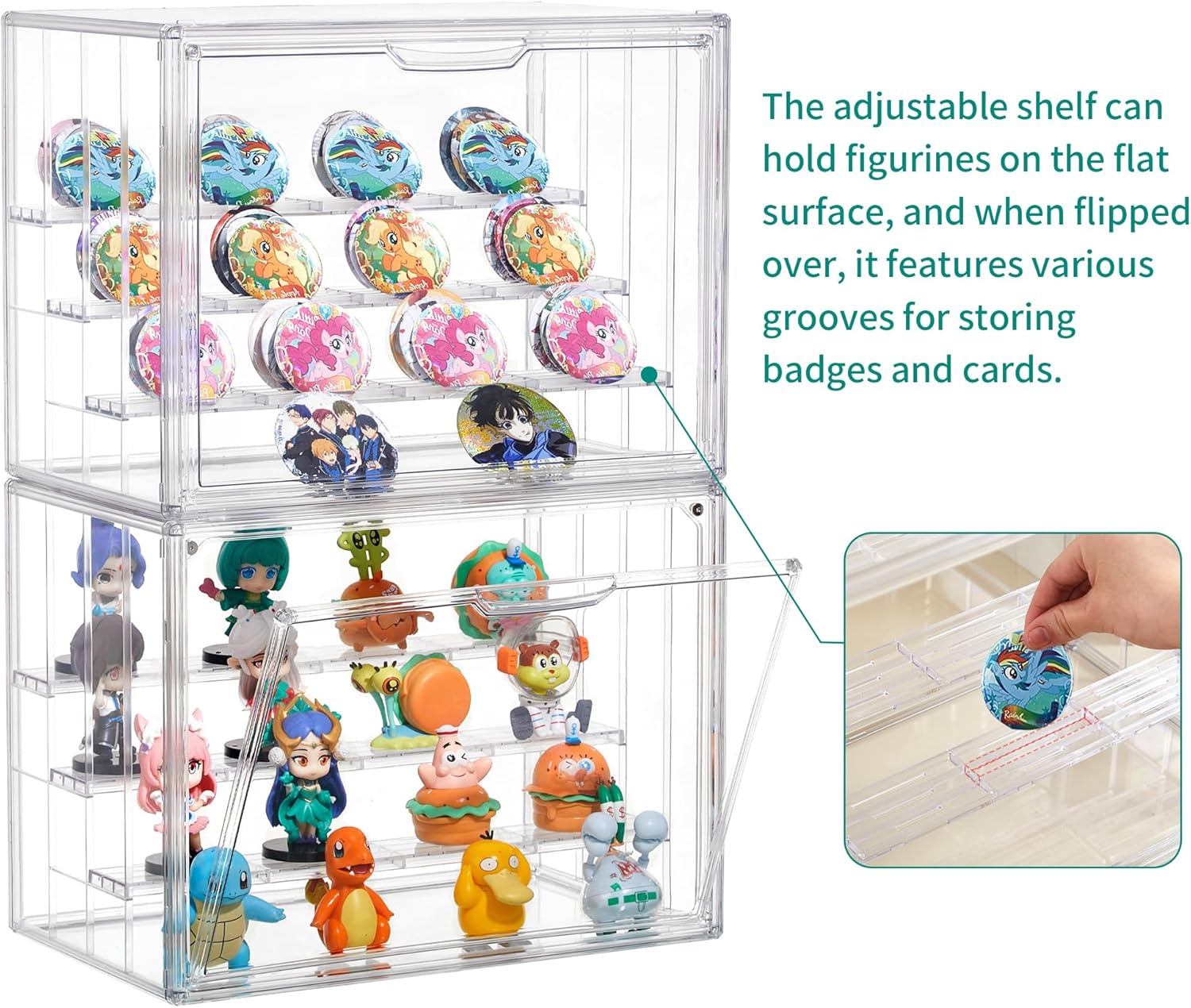 Private Label Attelite Acrylic Display Case,Upgrade 4 Tiers Clear Display Case with 3 Adjustable Divider, 4 Pack Stackable Large Storage Box with Magnetic Door for Collectibles Action Figures Ecommerce Ready Product