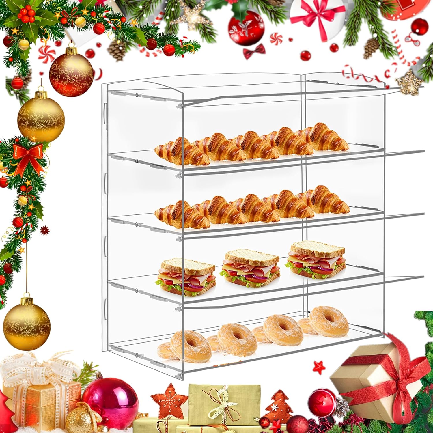 Wholesale OEM ODM Acrylic Display Case 4 Layer Bakery Pastry Display Case Countertop Dessert Acrylic Display Shelf Donut Cookie Display Cabinet Plastic Case Factory & Supplier