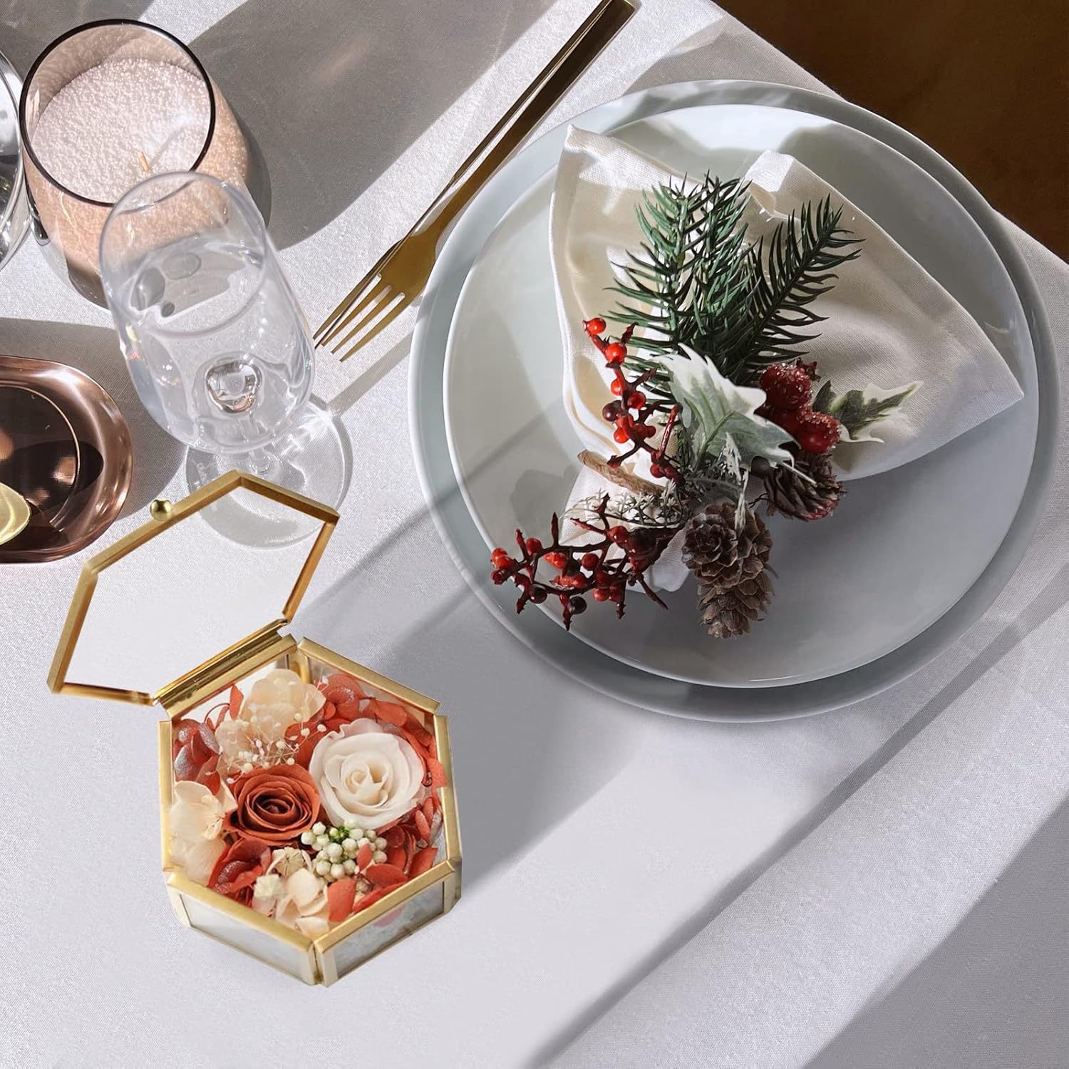 ODM Vintage Glass Jewelry Box - Hexagon Gold Glass Keepsake Box for Storage Ring Earring Trinket, Jewelry Organizer and Decorative Gift for Women and Girls Custom Mold Development