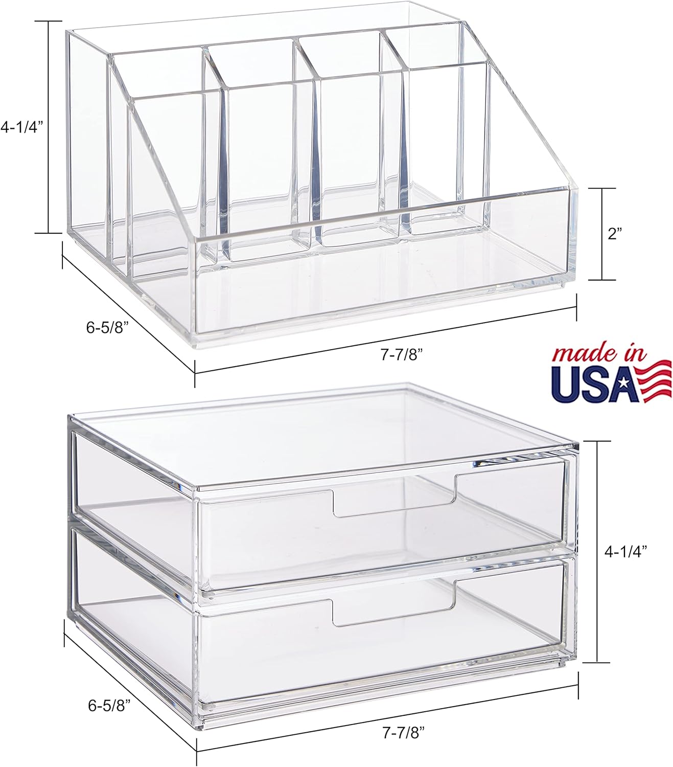 Private Label STORi Chloe Stackable Clear Makeup Brush Holder and Drawer Organizer Set, Organize Brushes, Cosmetics, and Beauty Supplies, Made in USA Factory Direct Price