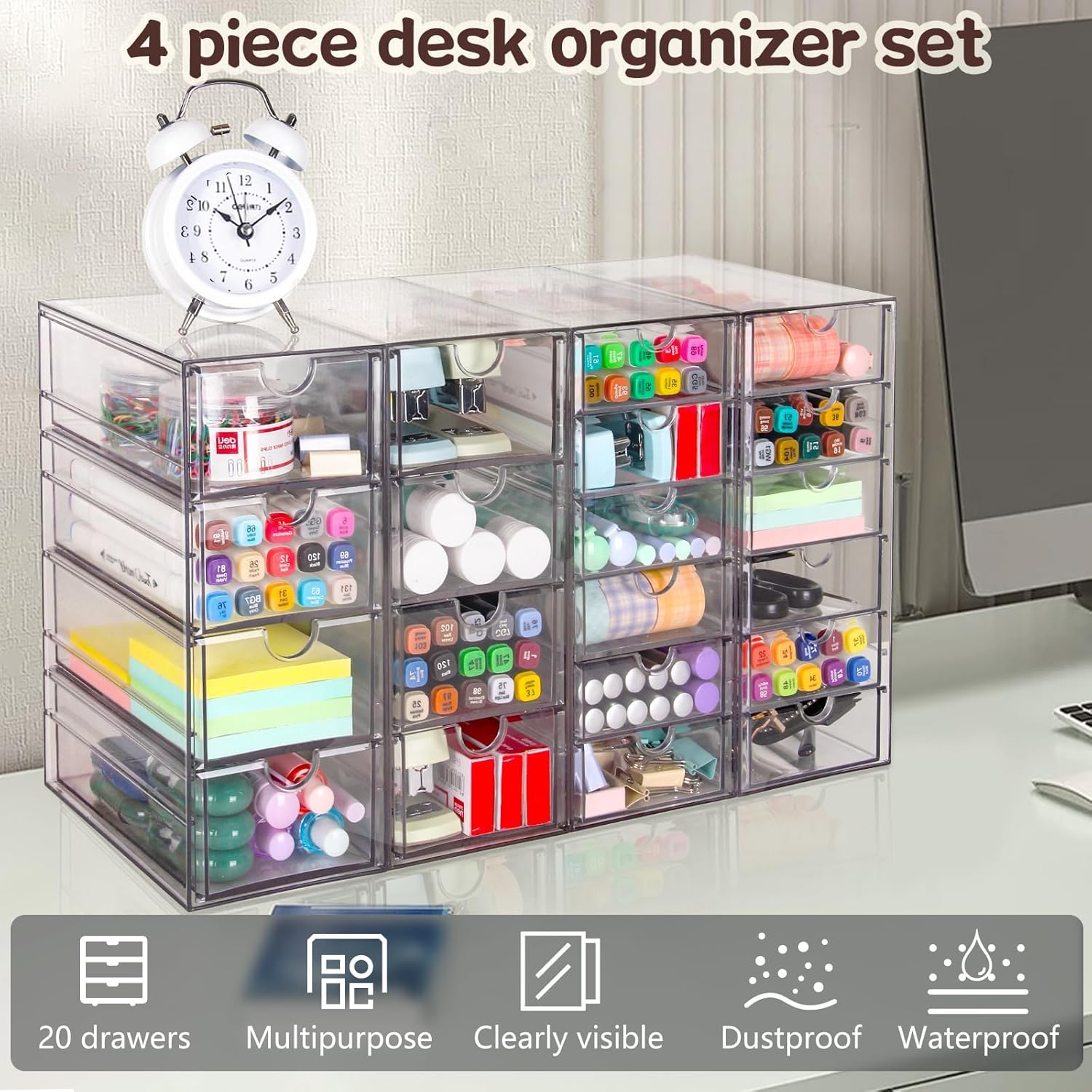 Private Label Acrylic Organizer with Drawers | 20 Drawers 4 Sets | Desk Organizer and Storage, Clear Makeup Organization, For Office/Art Supply/Craft Storage and Organization Factory Direct Price