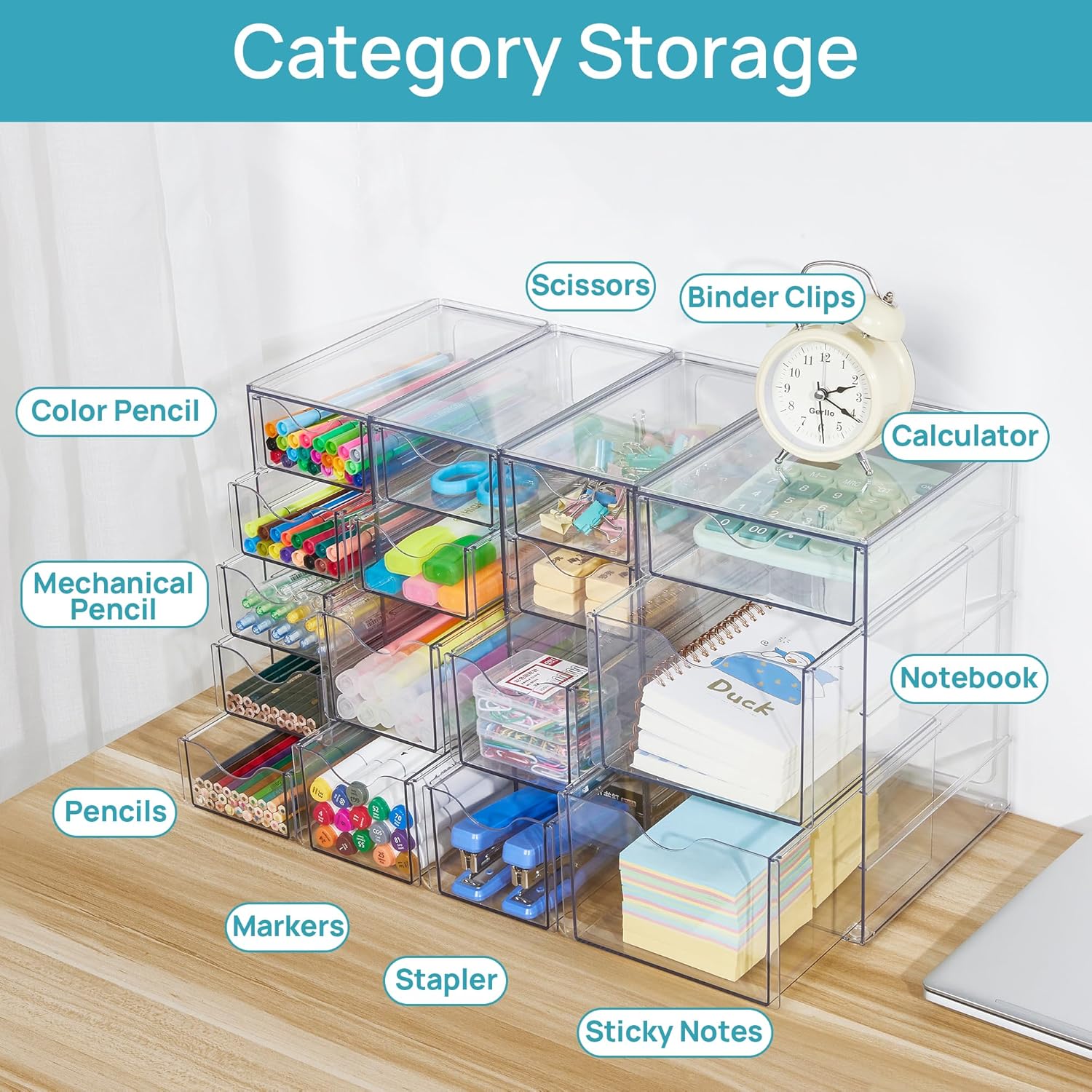 Private Label Vtopmart Acrylic Organizer with 16 Drawers (4 Set),Clear Storage Drawers for Office Supplies,Desk Organization and Storage for Makeup,Jewelry,Art Crafts Custom Logo Service