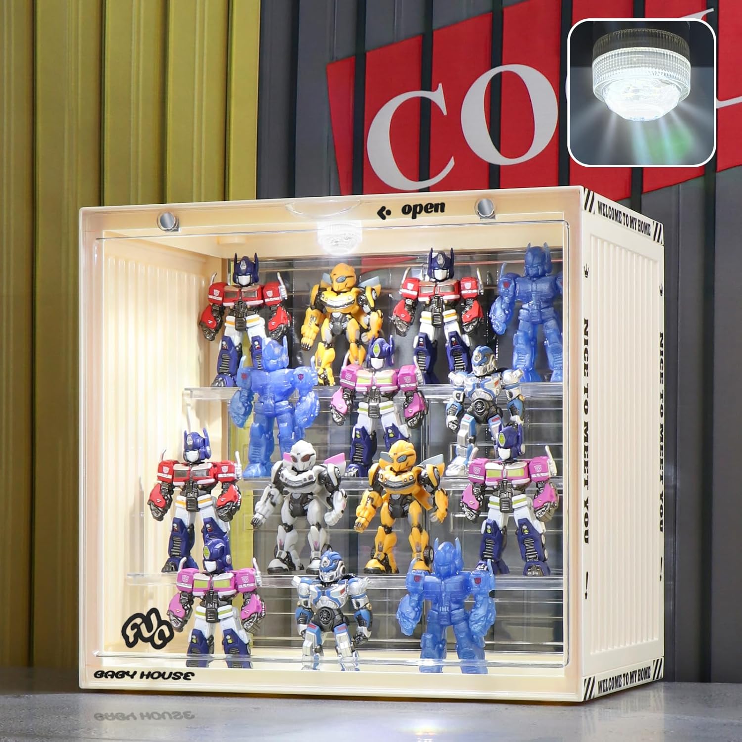 Acrylic Display Case for Action Figures-Lighted Stackable Acrylic Showcase with Detachable Shelves, Magnetic Door Closure,Dustproof Perfect for Collectibles 13.4"x9"x12.4"inches