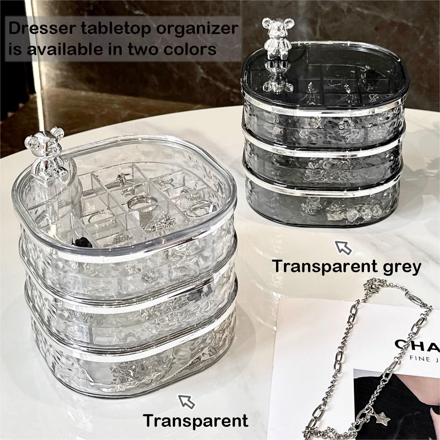 Direct Manufacturer Jewelry Organizer, 3 Layers Rotating Jewelry Box, Small Jewellery Box, Earring Holder with Lid for Earring Organizer, Various Compartments for Rings, Earrings, Necklace, Bracelets, Clear/Grey Low MOQ