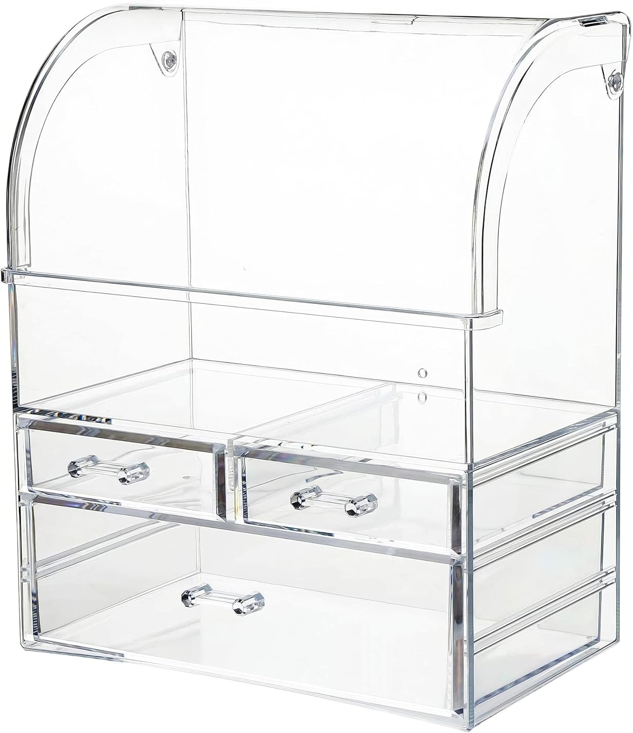 Private Label Large Acrylic Makeup Organizer With Lid Portable Dustproof And Waterproof Cosmetic Storage Drawers Box For Women (Clear, 12.5in x 9.5in x 6.3in) Custom Logo Service