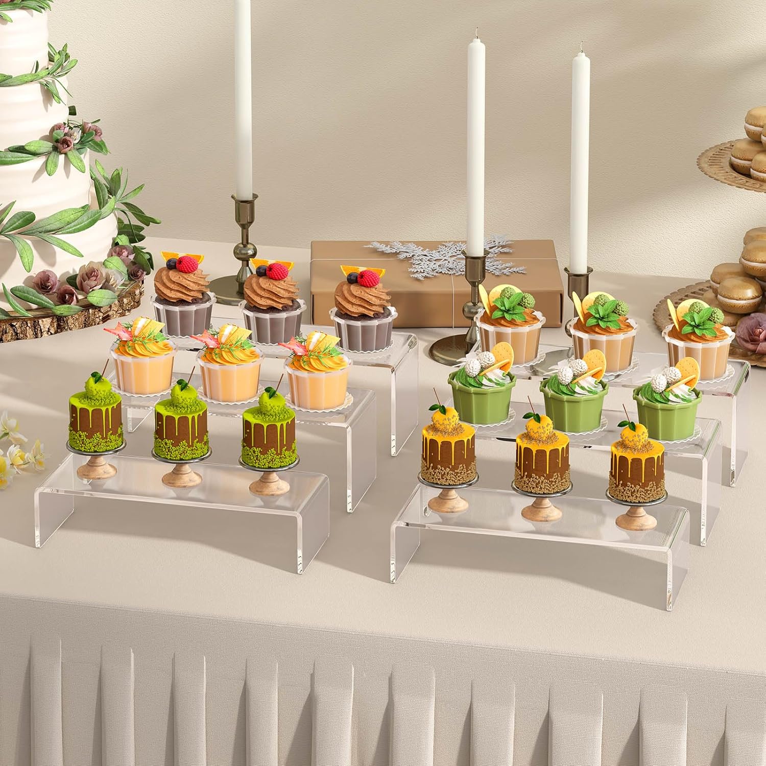 Wholesale OEM ODM 6 Pcs Clear Acrylic Display Riser, Rectangle Acrylic Risers for Display Suitable for Food Dessert, Perfume, Cosmetics, Jewelry, Collectibles, Puppets, Anime Characters Factory & Supplier
