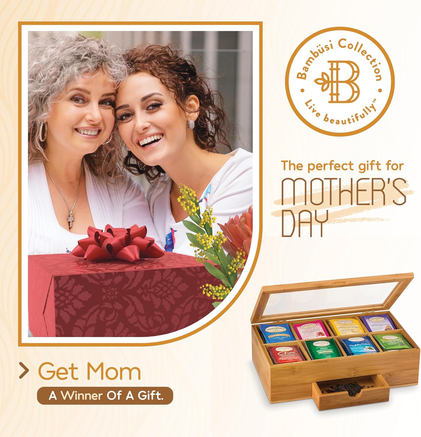 ODM Bamboo Tea Bag Organizer Storage Box with Drawer & Acrylic Window - Magnetic Lid Keeps Contents Fresh - Ideal Mothers Day Gifts for Mom - Gift Caddy (Tea Not Included) Custom Mold Development