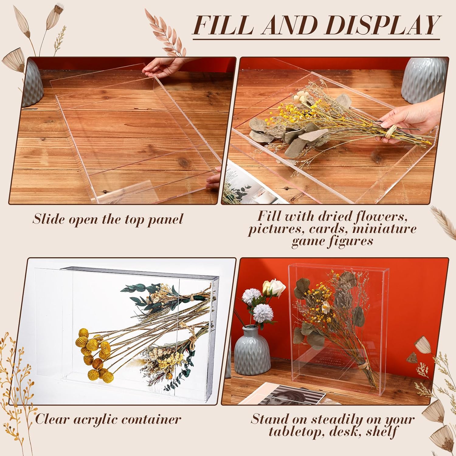 Wholesale OEM ODM Barydat 2 Pcs Acrylic Shadow Boxes Display Cases, Shadow Box DIY Frame Clear Acrylic Display Cases Wedding Memory Dried Flower Container Picture Photo Frame for Valentine Day Wedding(11 x 14'') Factory & Supplier