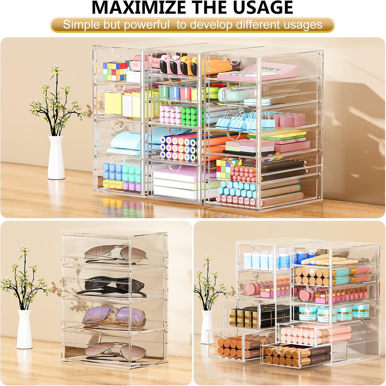 Private Label Arcylic Makeup Organzier with 11 Drawers, Clear Storage Drawers, Bathroom Makeup Organizer for Palettes, Cosmetic, and Beauty Supplies,Ideal for Vanity, Cabinet,Desk Organization Custom Logo Service