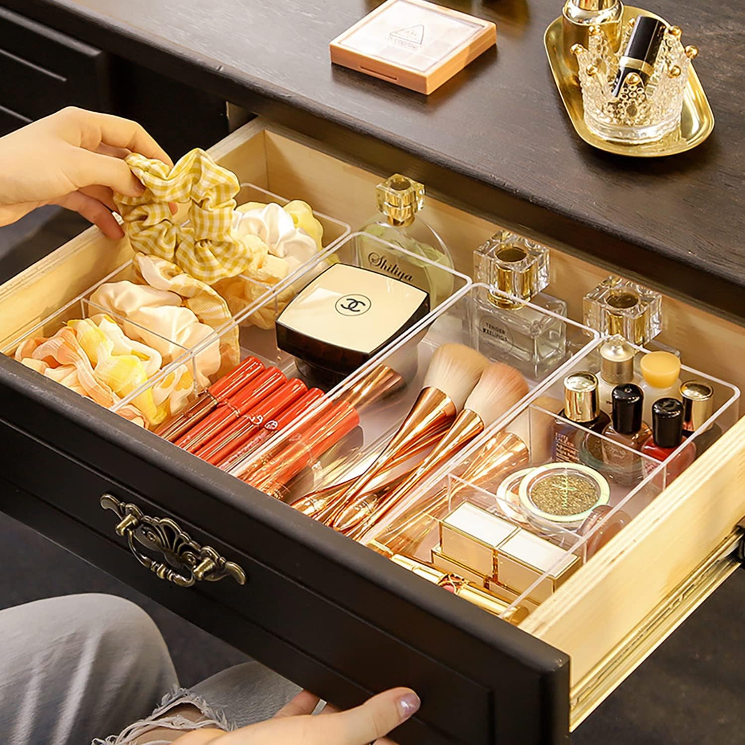 Private Label JessLab Acrylic Makeup Organizers, 3-Section Bathroom Organizer for Drawer, Cosmetic Display Cases for Vanity, Countertop, Desk, Kitchen, and Cabinet Storage Factory Direct Price