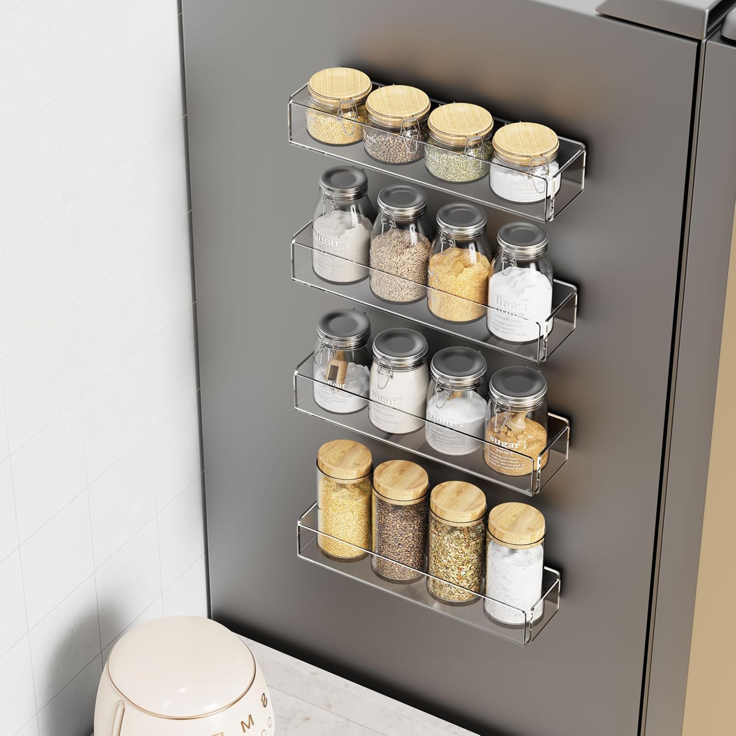 Private Label 2 Pack Acrylic Spice Racks for Refrigerator and Oven, Magnetic Fridge Organizers and Storage, Clear Dropshipping Friendly