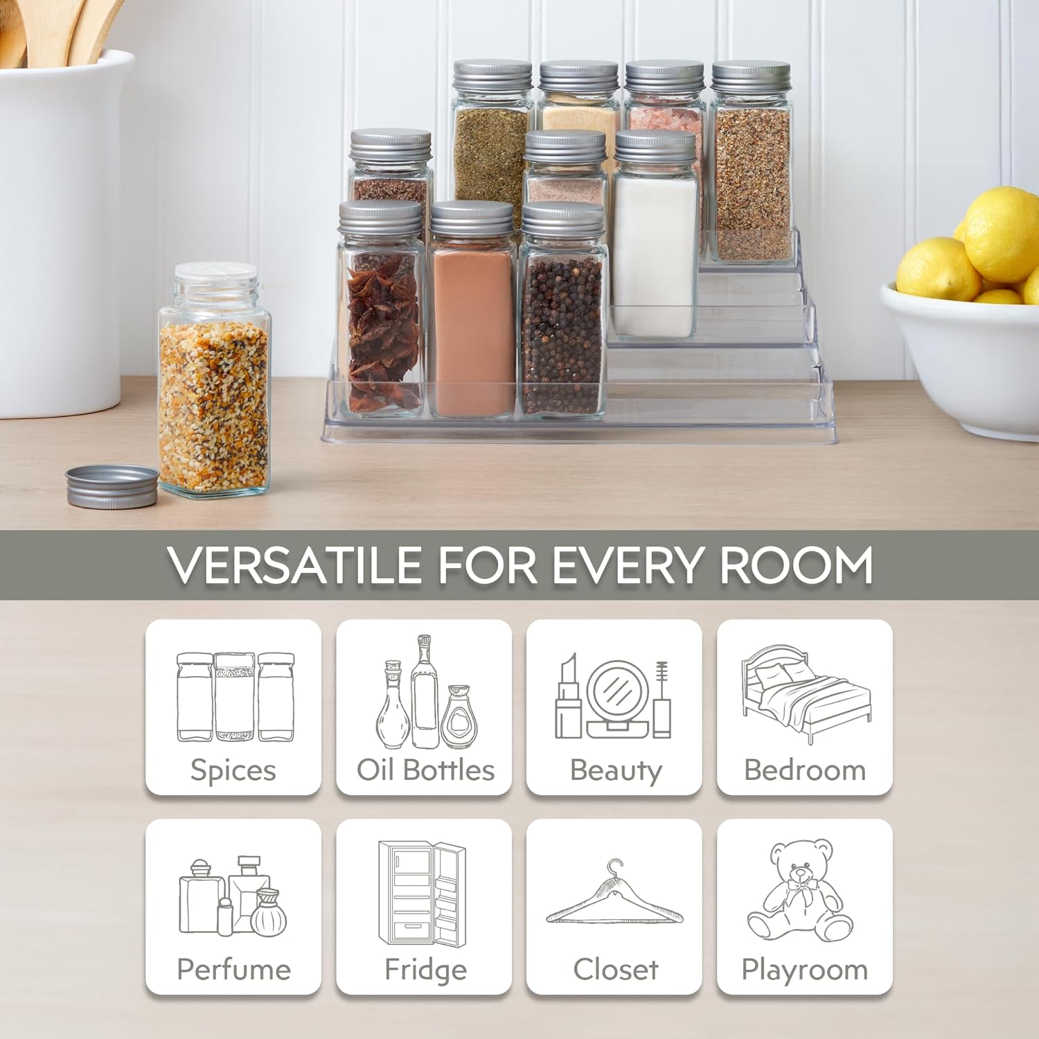 Private Label 3-Tier Spice Rack Organizer Clear Storage Shelf for Kitchen, Bathroom, Bedroom & Office, Home Storage and Organization Dropshipping Friendly