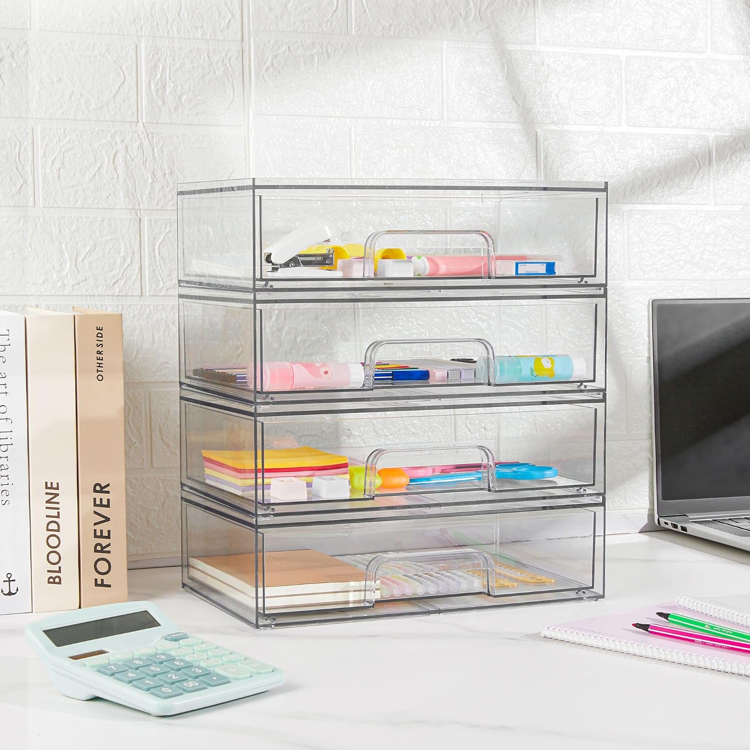 Private Label Vtopmart 12.1''W Clear Stackable Storage Drawers,2 Pack Acrylic Plastic Organizers Bins for Makeup Palettes, Cosmetics, and Beauty Supplies,Ideal for Vanity, Bathroom,Cabinet,Desk Organization Custom Logo Service
