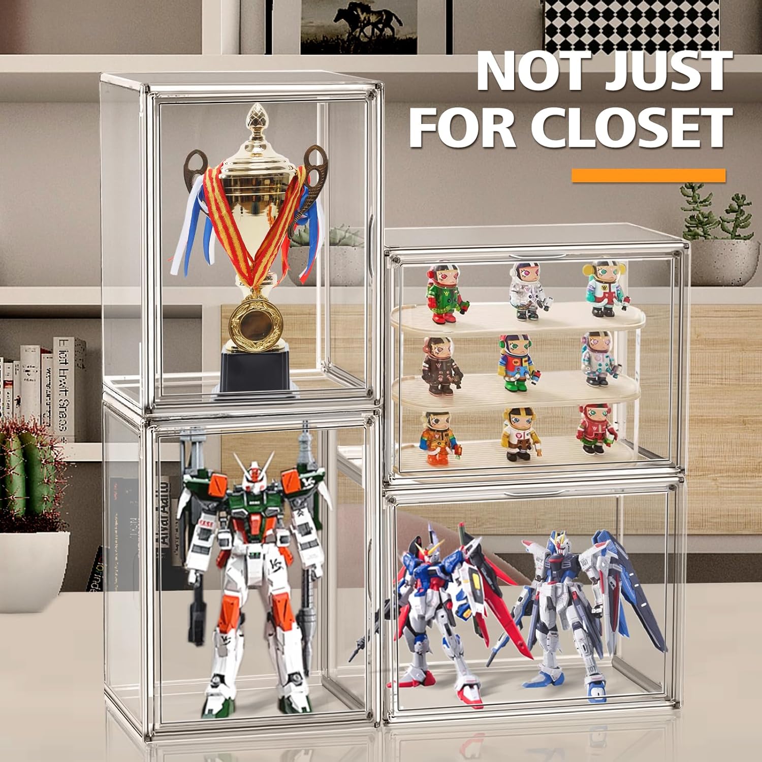 Wholesale OEM ODM 4Pack Clear Shoe Box Organizer, Acrylic Display Cases for Book Cosmetic Figures Collectibles Showcase, X-Large Bag Stackable Plastic Storage Bins with Magnetic Lid Factory & Supplier