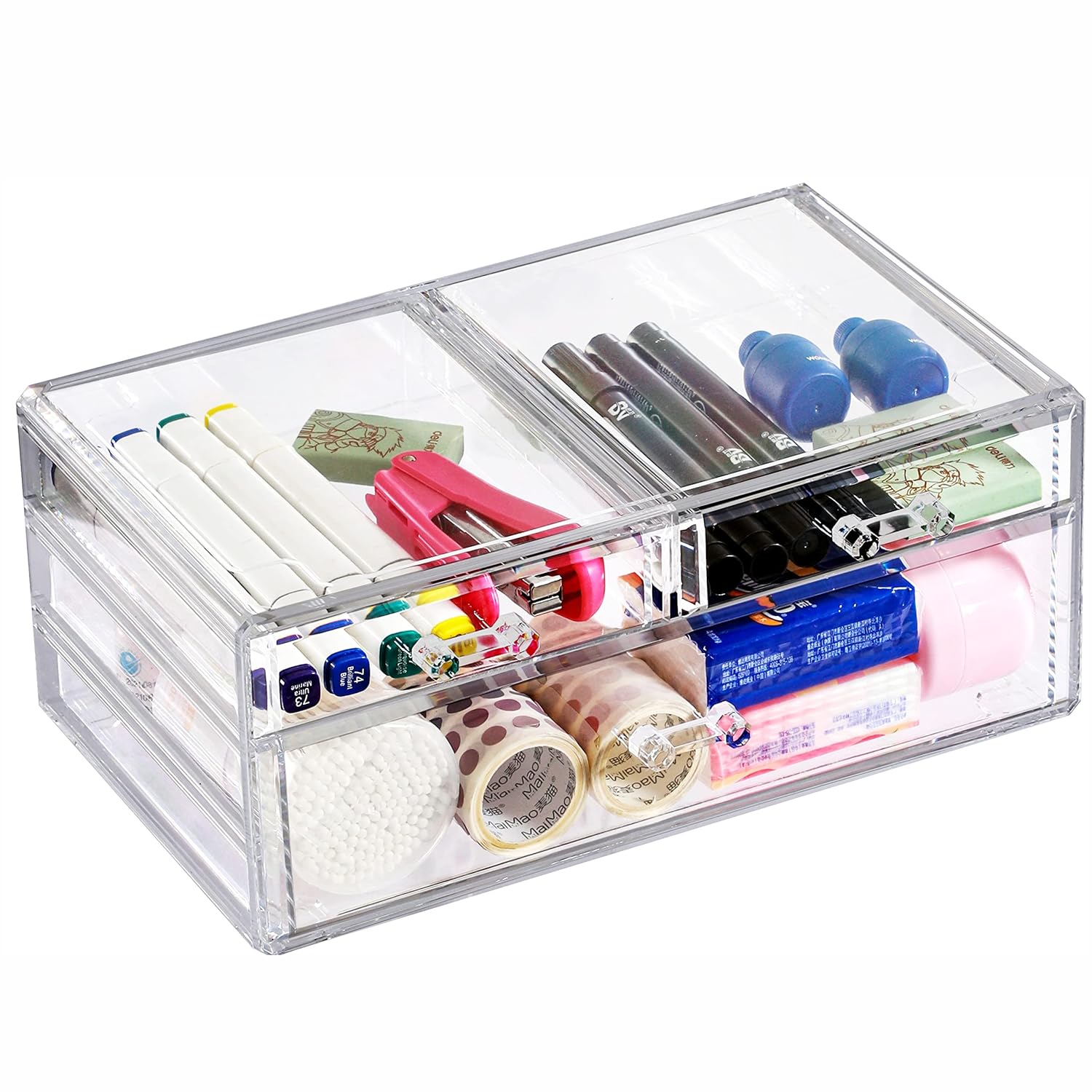 Cq acrylic Clear Storage Drawers,Stackable Make up Organizers And Storage For Vanity Countertop,Large 3 Drawers Plastic Shelf Organizer Bins for Make up,Medicine,Craft,Pen,Beauty Supplies,Pack of 1