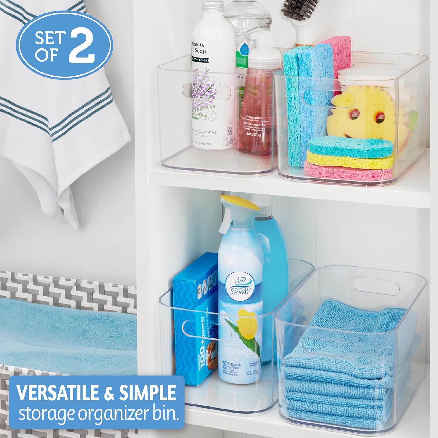 Private Label STORi Bliss 10" x 6" Open Clear Pantry Organizer Bin, Set of 2, Plastic Containers with Handle for Kitchen, Fridge, Cabinet, Closet, Bathrom, Undersink Storage Made in USA Custom Logo Service