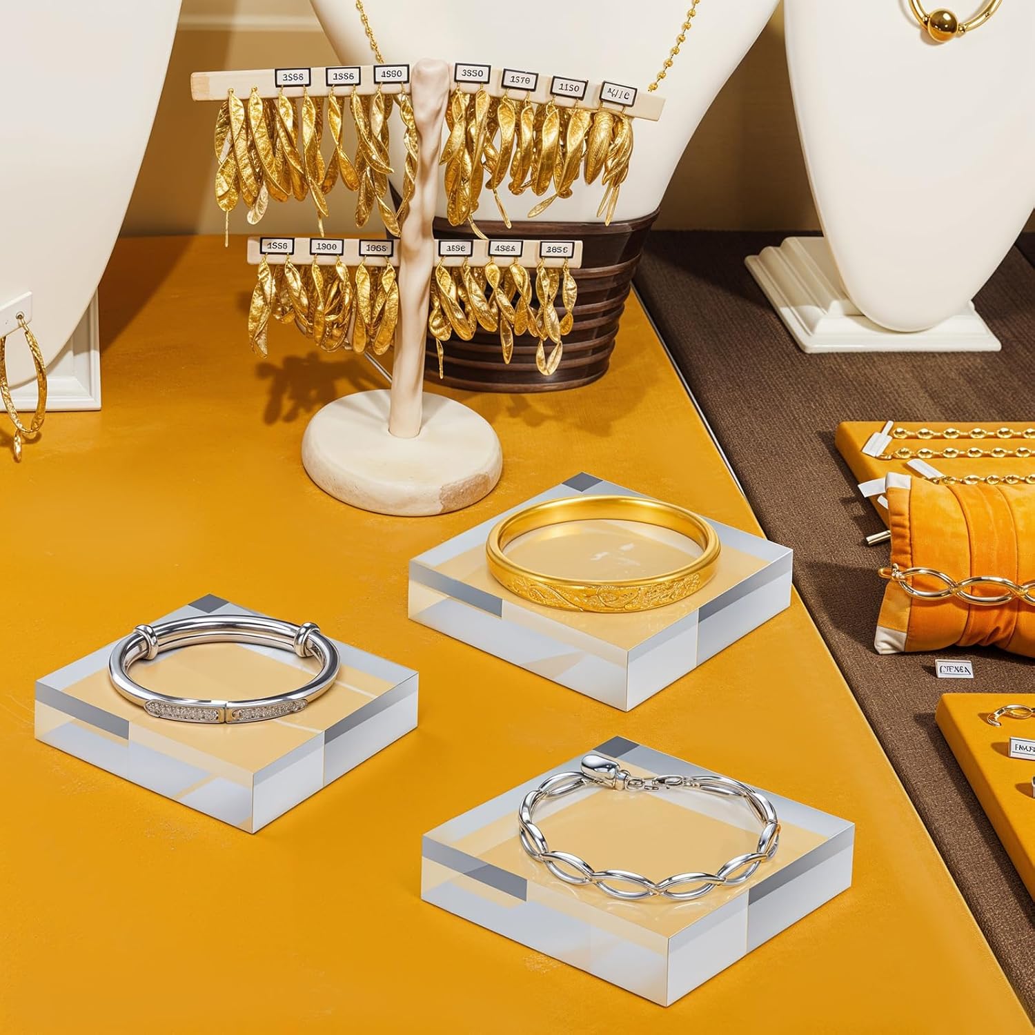 ODM DIVINA VITAE 6 Pieces Acrylic Blocks 4 x 4 x 1 Inch Clear Acrylic Square Display Block Lucite Blocks Clear Polished Cube Risers Solid Jewelry Display Pedestal Stand Ring Showcase Holder Base Custom Logo Service