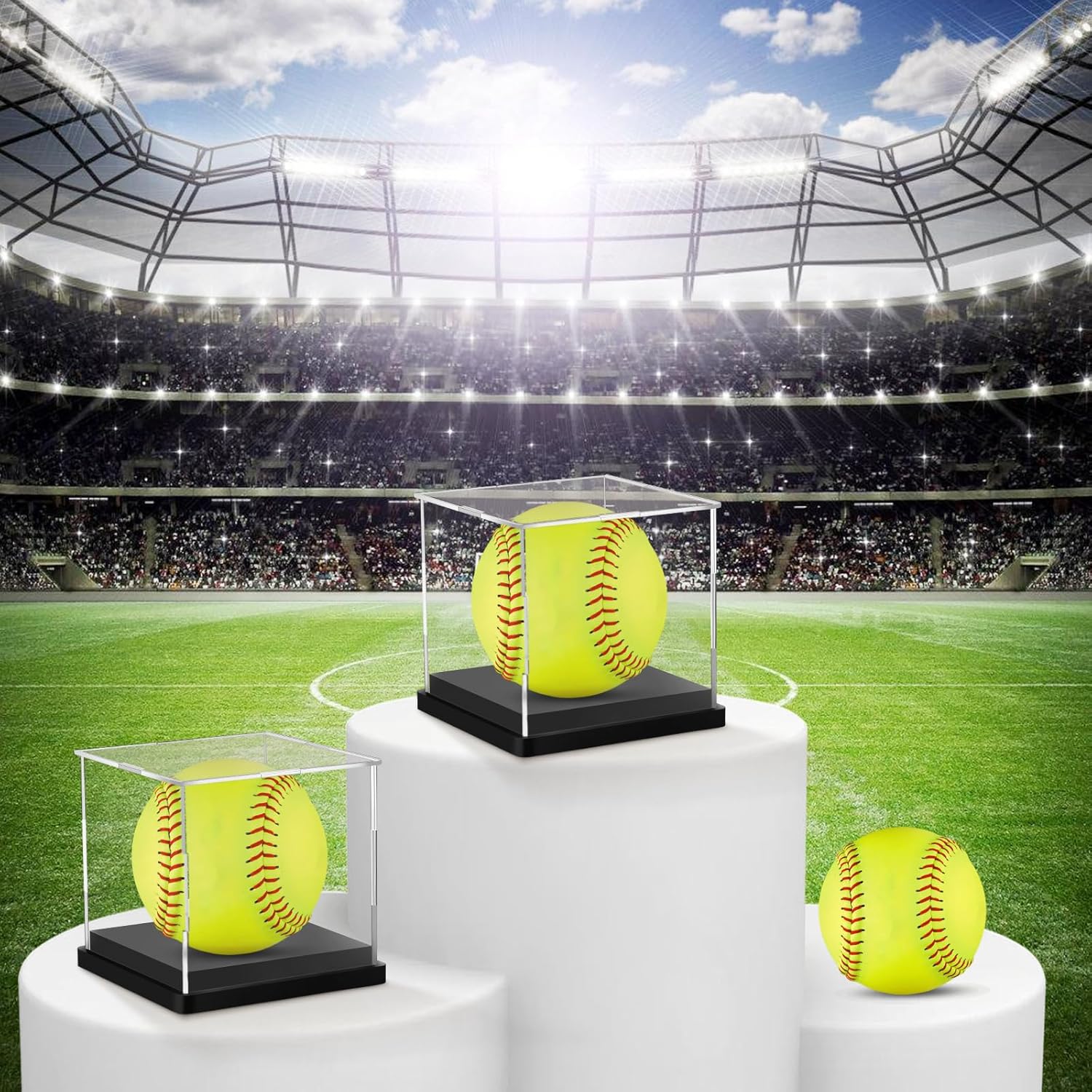 ODM 2PCS Softball Display Case Acrylic Clear Display Box Baseball Tennis Golf Protected Stand for Signed Memorabilia Large 12 Inch Sports Game Ball Storage Cube Custom Logo Service