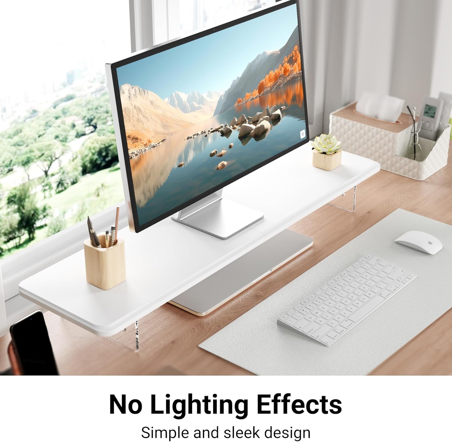 Private Label Monitor Stand Riser,31.5-Inch LED Light Wood Computer Monitor Stand with Adjustable Acrylic Legs,Desk Accessories Desktop Organizer Stand for Computer,Laptop,Printer,PC TV Screen Riser，White OEM Wholesale Manufacturer