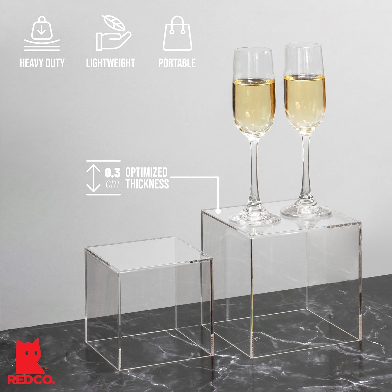 ODM Red Co. Crystal Clear Acrylic Cube Display Nesting Riser Stands with Hollow Bottoms | Transparent - 3-Pack Custom Logo Service