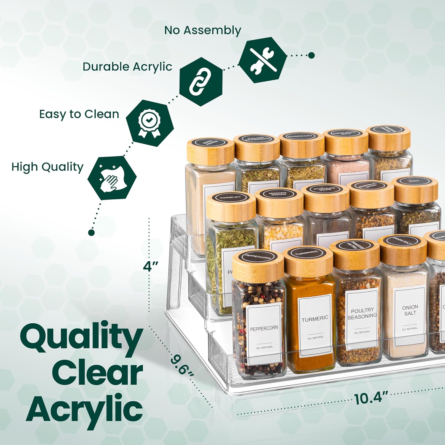 Private Label Oizeir Clear Spice Rack (2-Pack) – 3-Tier Acrylic Organizer for Cabinet – Deep Spice Shelf – 10.4 x 9.6 x 4 Inches – Holds Seasoning and Condiments Dropshipping Friendly