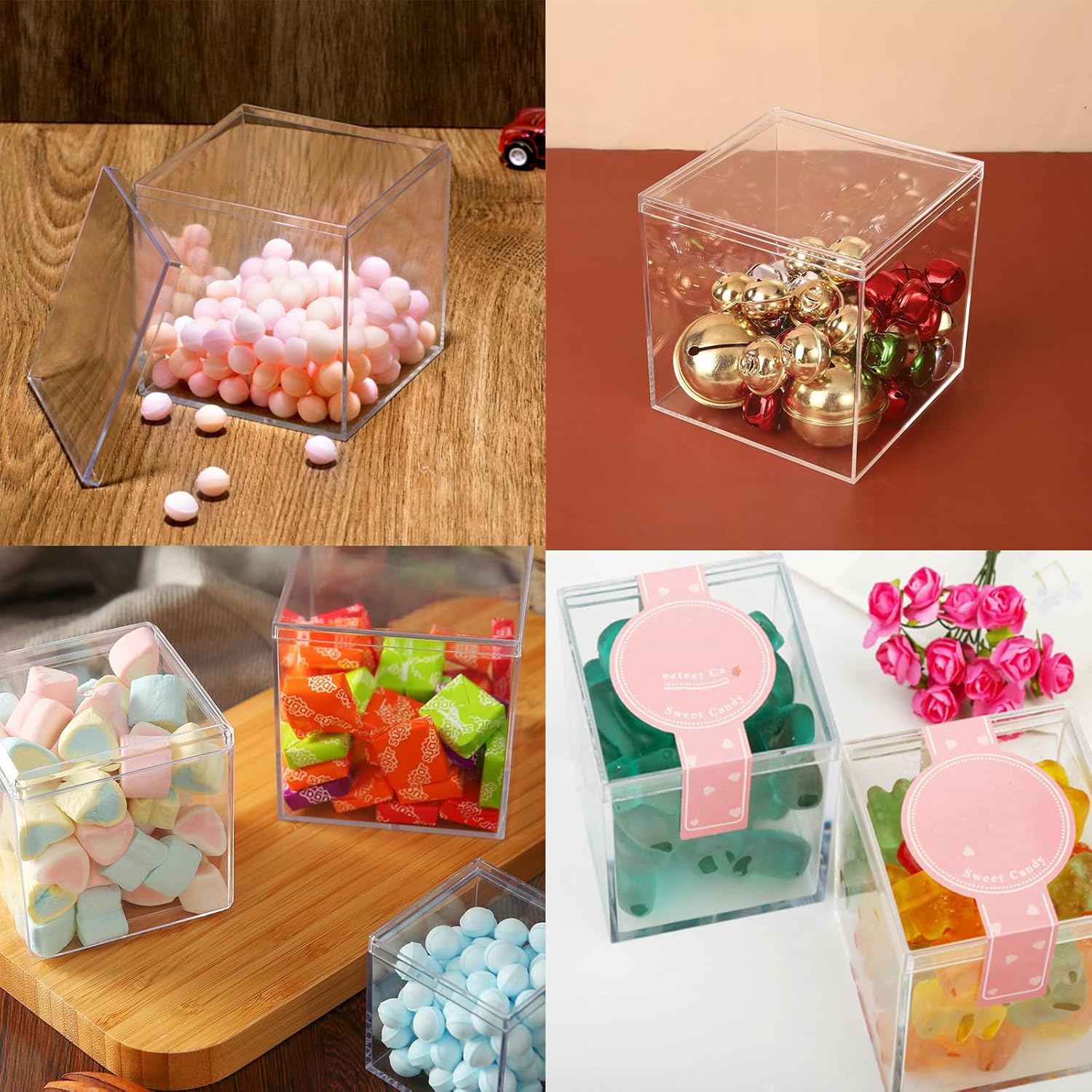 ODM 4 Pack Clear Acrylic Box with Lid, 3.9x3.9x3.9 Inch Acrylic Boxes for Display, Small Acrylics Box Clear Plastic Box, Plastic Square Cube for Candy Jewelry Storage Container Boxs Custom Logo Service