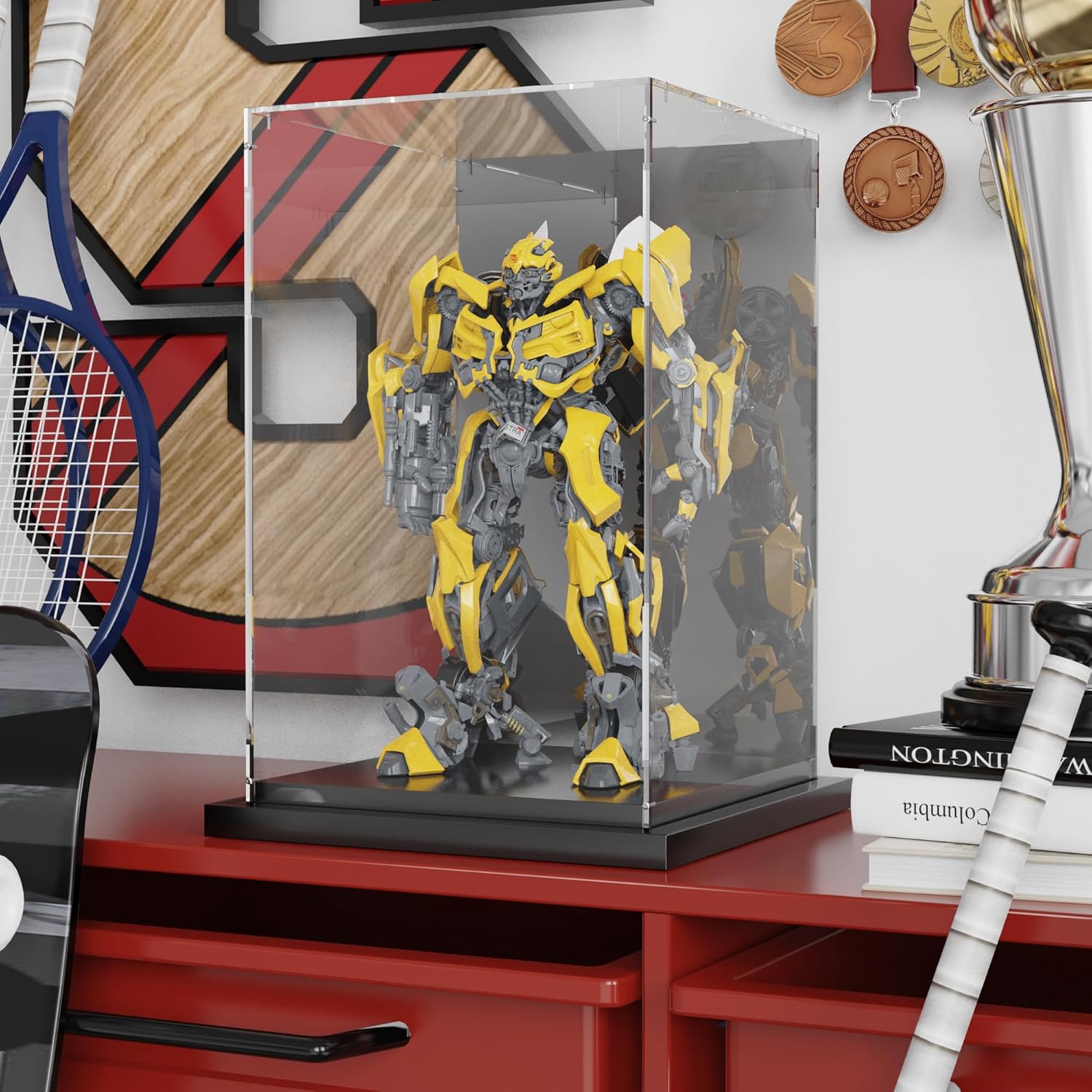 Wholesale OEM ODM Putros Acrylic Display Case for Collectibles Clear Display Box with Mirror and Black Metal Grooved Base for Toys Figures Doll Collectibles Factory & Supplier