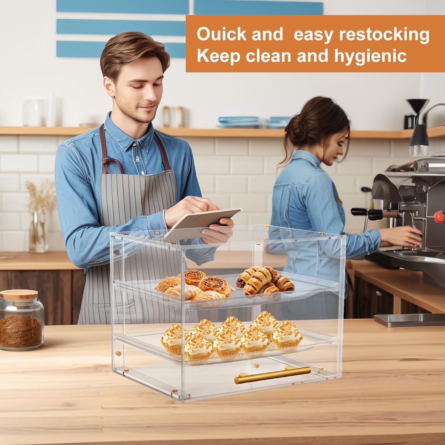 Wholesale OEM ODM Pastry Display Case, Cookie Display Case 2 Tray Commercial Countertop Bakery Display Case with Front Doors, Acrylic Pastry Case for Exquisite Dessert Display, Cookie Display Factory & Supplier