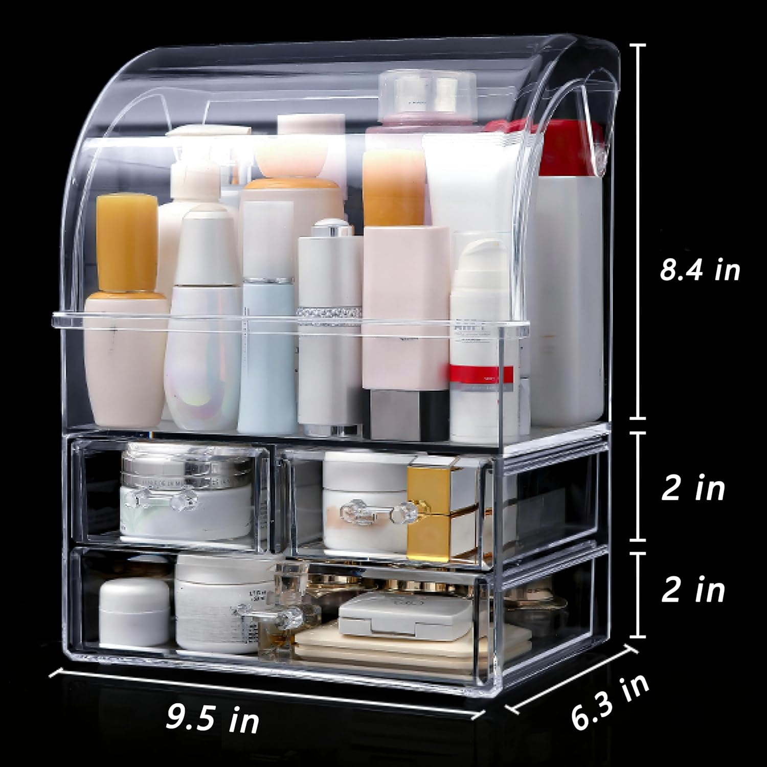 Private Label Large Acrylic Makeup Organizer With Lid Portable Dustproof And Waterproof Cosmetic Storage Drawers Box For Women (Clear, 12.5in x 9.5in x 6.3in) Custom Logo Service