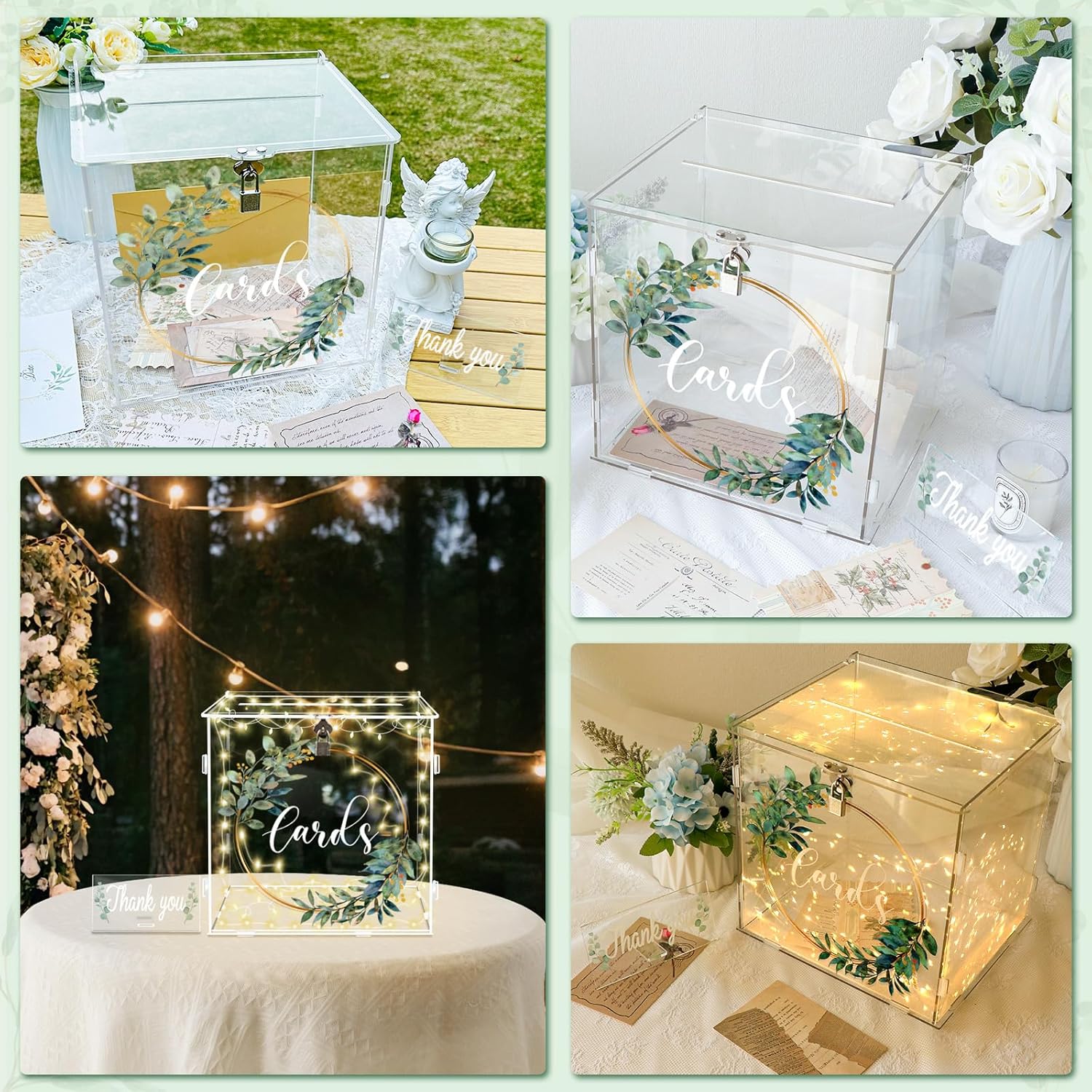 ODM OurWarm Clear Acrylic Card Box with Lock & Slot, Thick DIY Wedding Card Box for Wedding Reception, Large Money Gift Box Eucalyptus Graduation Card Box for Party Graduation Birthday Baby Shower Custom Mold Development