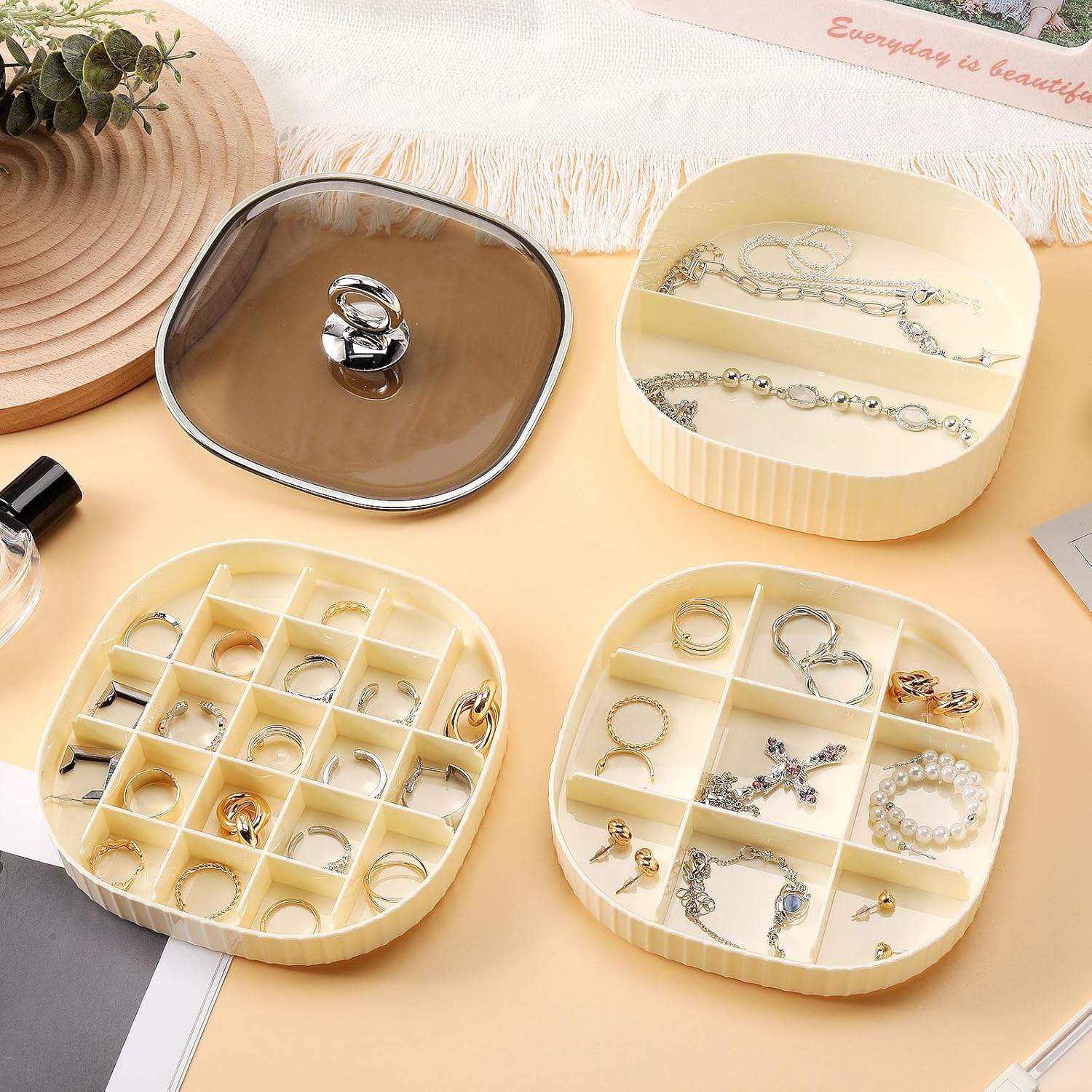 Direct Manufacturer Earring Organizer,Stackable 3-Layers Clear Jewelry Box with Lid,Stud Earring Organizer for Women Girls,Earring Box Display Holder for Earrings Ring Studs Bracelet Necklace Crafts (Brown) Low MOQ