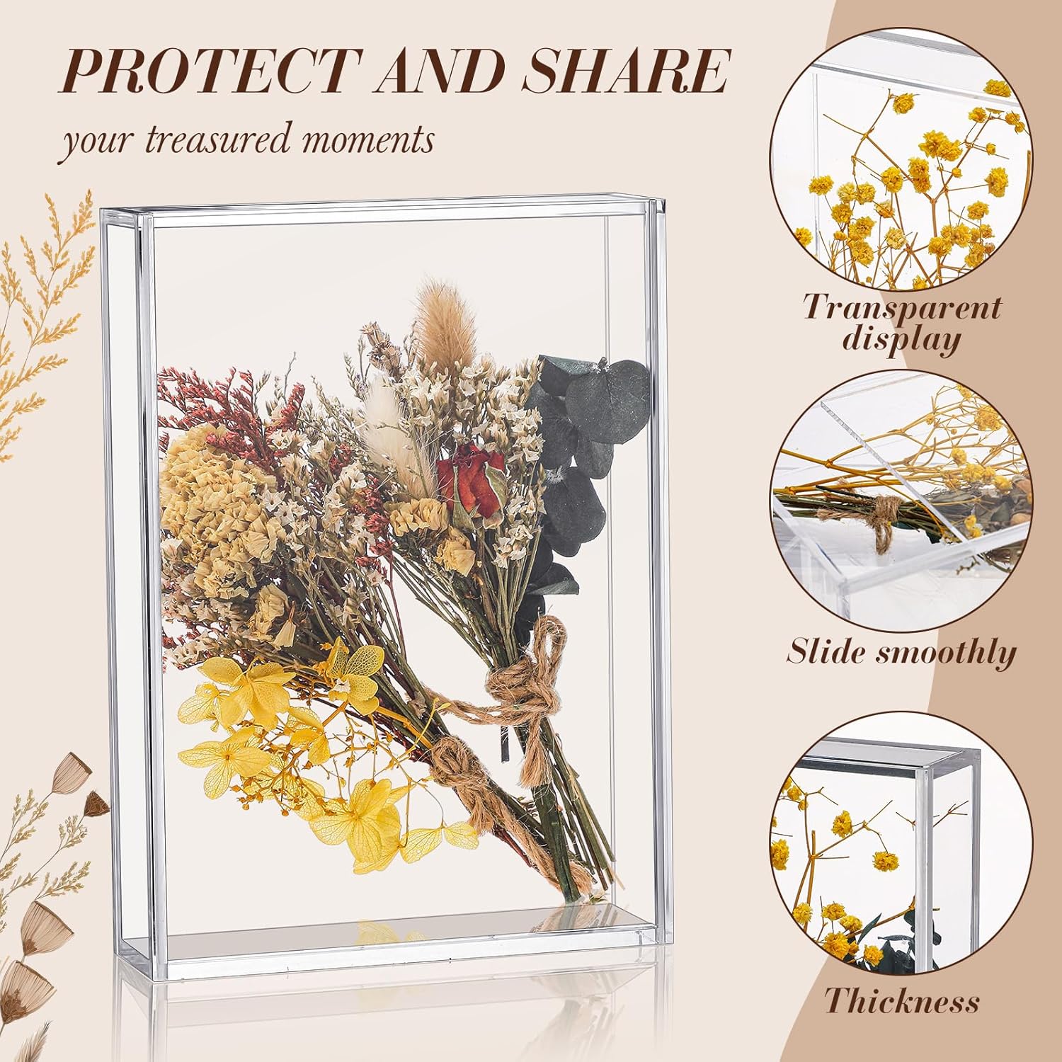 Wholesale OEM ODM Barydat 2 Pcs Acrylic Shadow Boxes Display Cases, Shadow Box DIY Frame Clear Acrylic Display Cases Wedding Memory Dried Flower Container Picture Photo Frame for Valentine Day Wedding(5 x 7'') Factory & Supplier